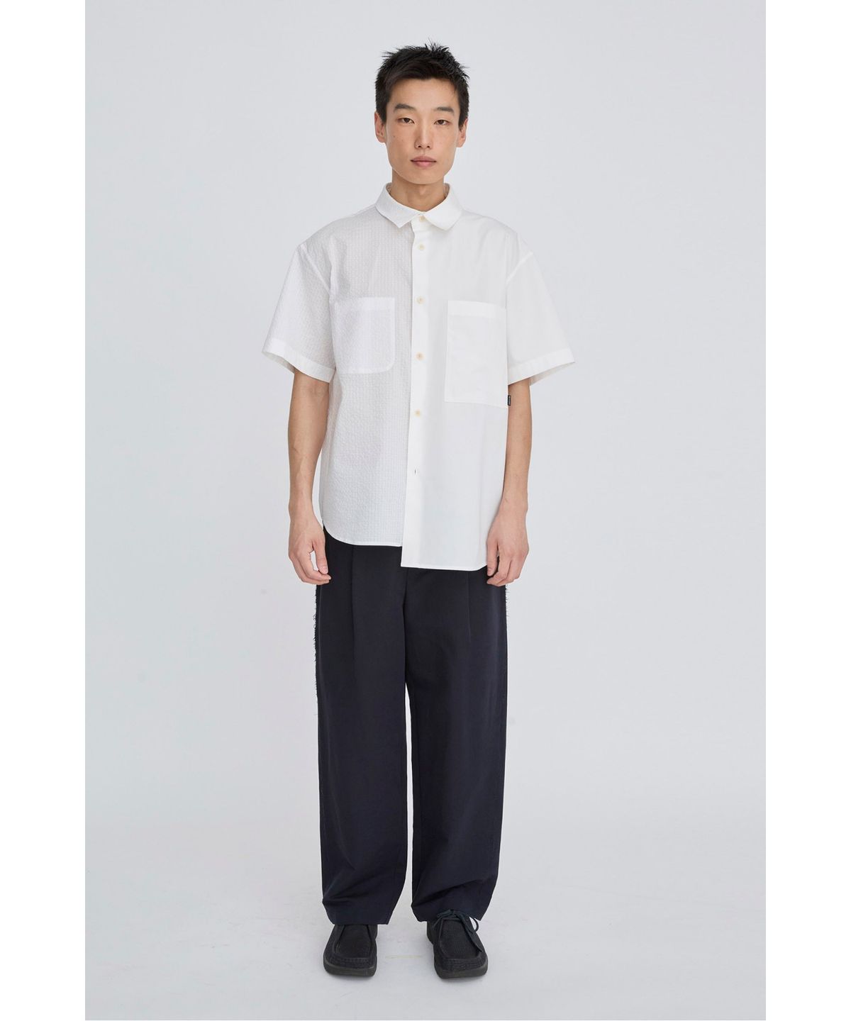래코드(RECODE) Split Short Sleeve Seersucker Shirt RKSAM26614WHX