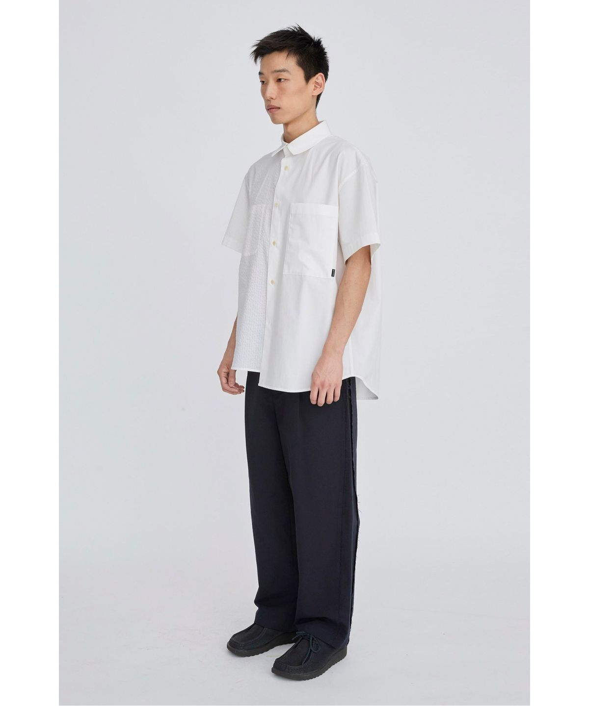 래코드(RECODE) Split Short Sleeve Seersucker Shirt RKSAM26614WHX