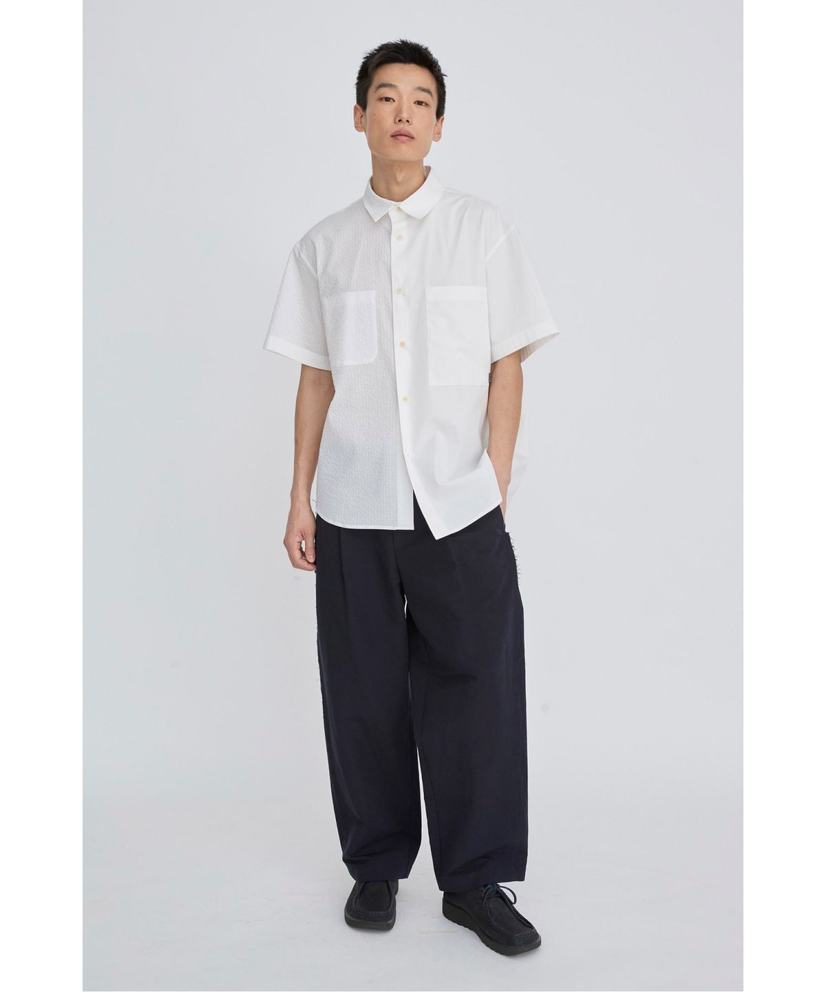 래코드(RECODE) Split Short Sleeve Seersucker Shirt RKSAM26614WHX