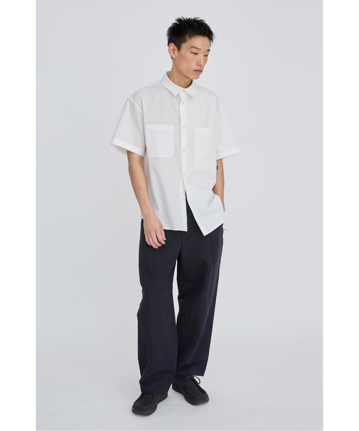 래코드(RECODE) Split Short Sleeve Seersucker Shirt RKSAM26614WHX