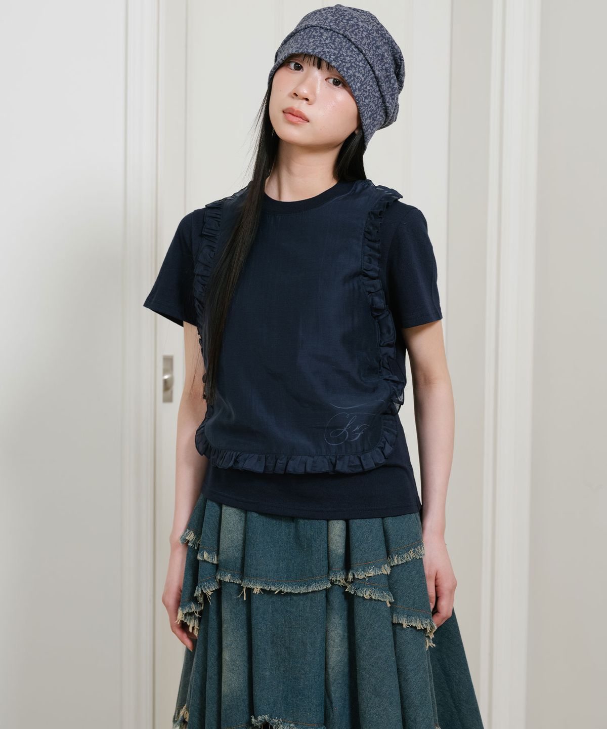 나이스고스트클럽(NICEGHOSTCLUB) FFATS FRILL APRON LAYERED TEE_NAVY(NG2GSUT584A)