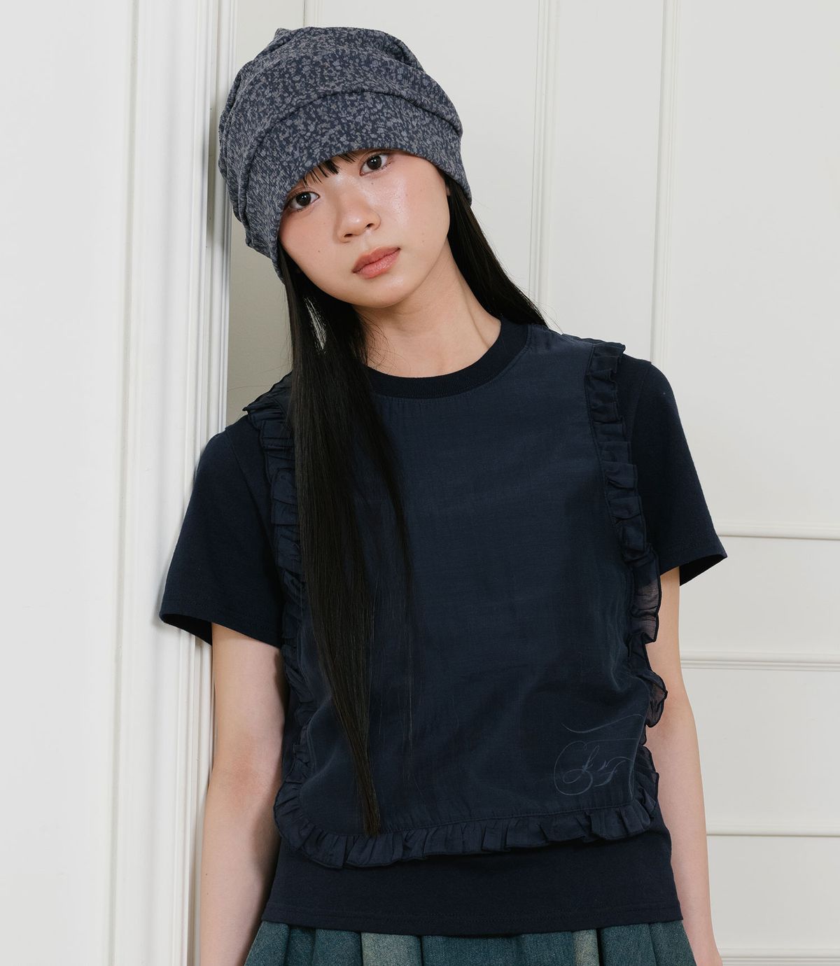 나이스고스트클럽(NICEGHOSTCLUB) FFATS FRILL APRON LAYERED TEE_NAVY(NG2GSUT584A)