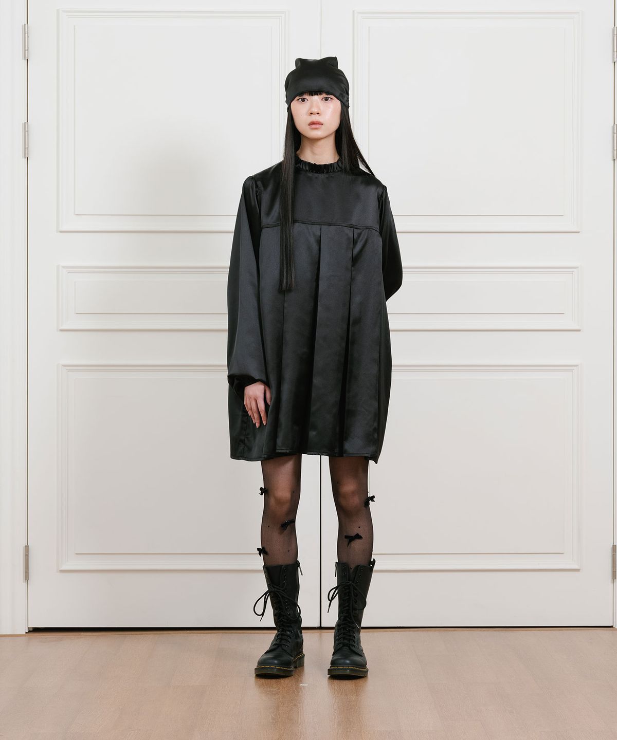나이스고스트클럽(NICEGHOSTCLUB) FFATS PLEATED PUFF SATIN DRESS_BLACK(NG2GSUPA92A)
