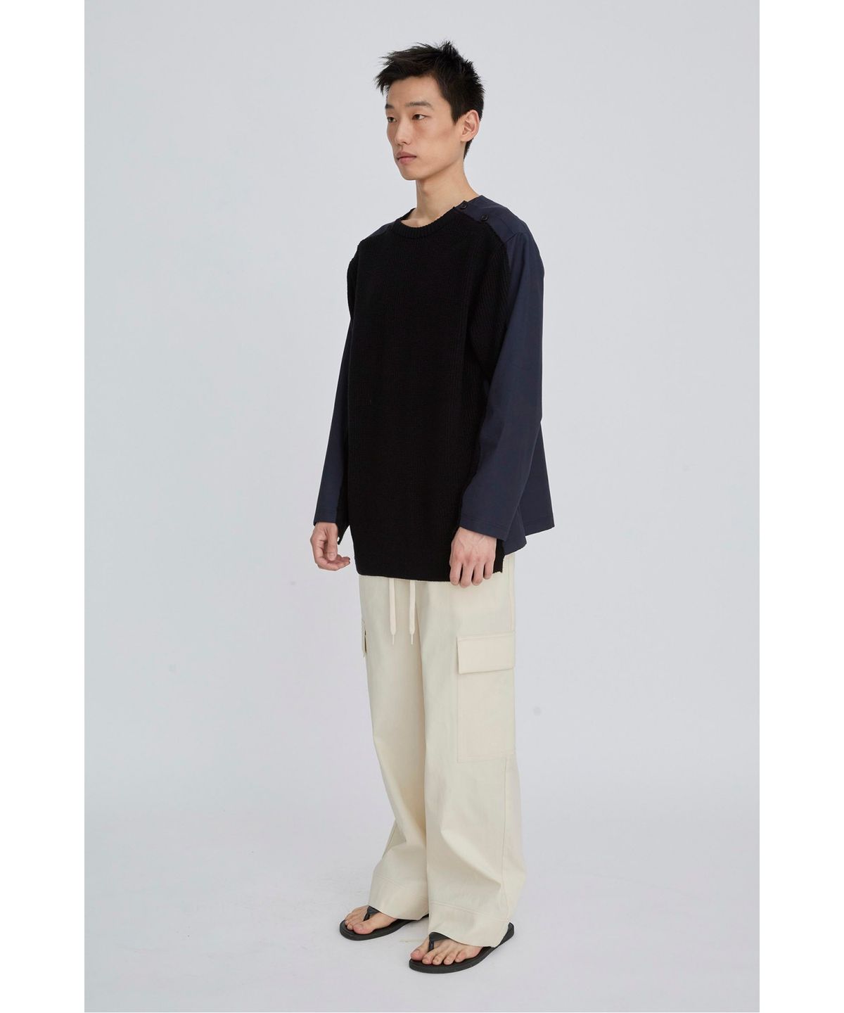 래코드(RECODE) Shirt Mixed Knit Top RKWAS26631BKX