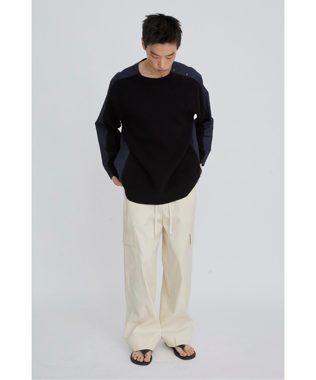 래코드(RECODE) Shirt Mixed Knit Top RKWAS26631BKX