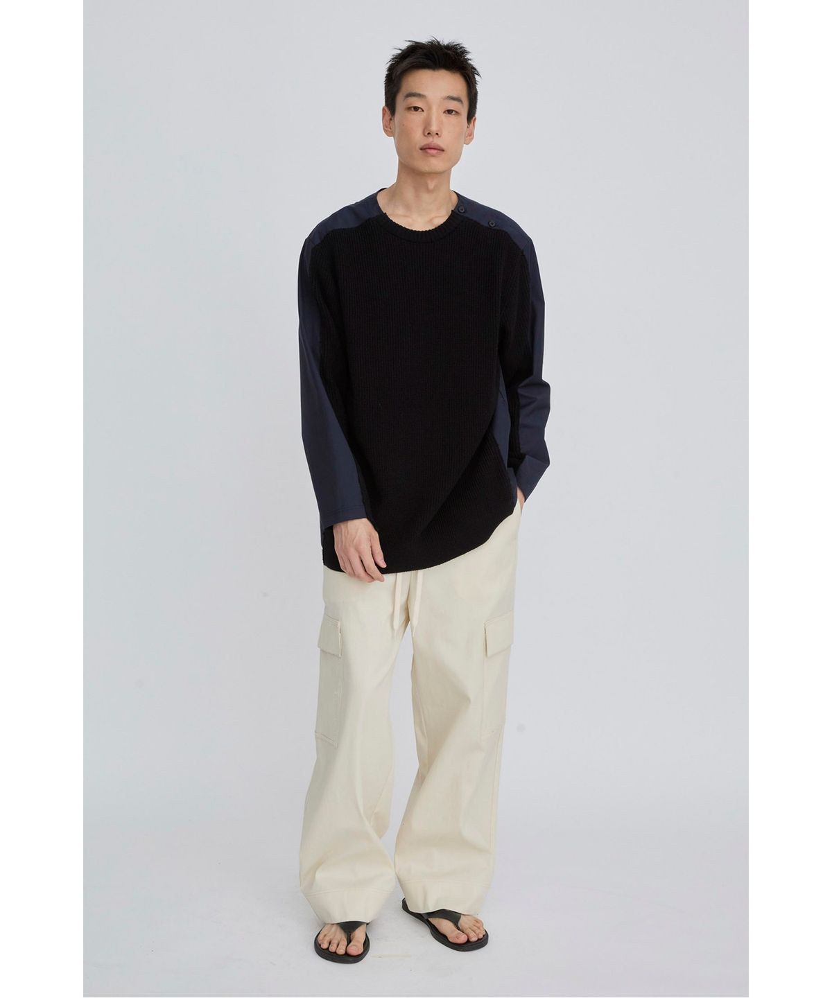 래코드(RECODE) Shirt Mixed Knit Top RKWAS26631BKX