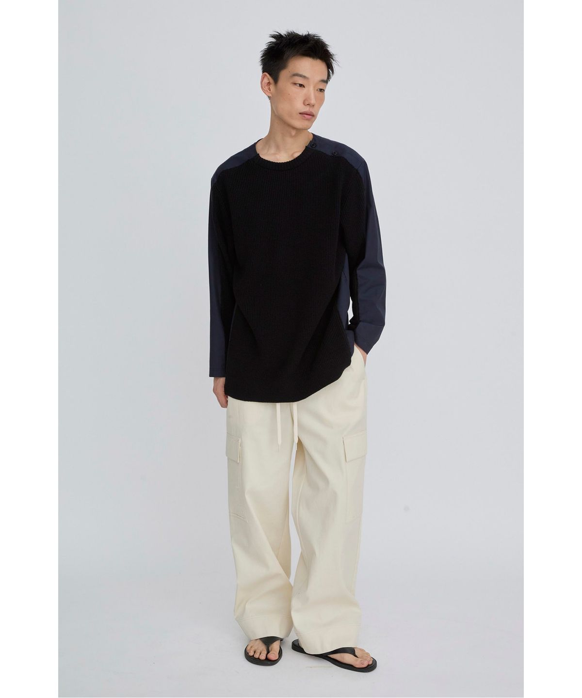 래코드(RECODE) Shirt Mixed Knit Top RKWAS26631BKX