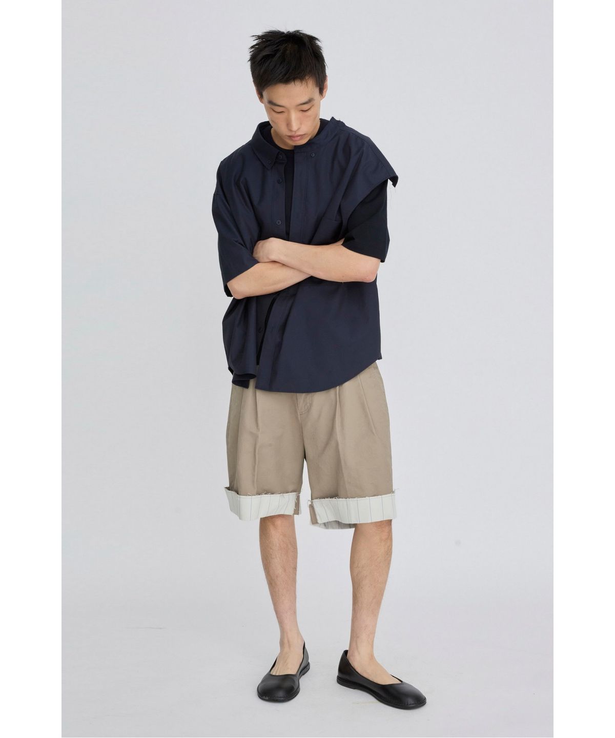 래코드(RECODE) Shirt Mixed Short Sleeve Top RKTAM26622NYX