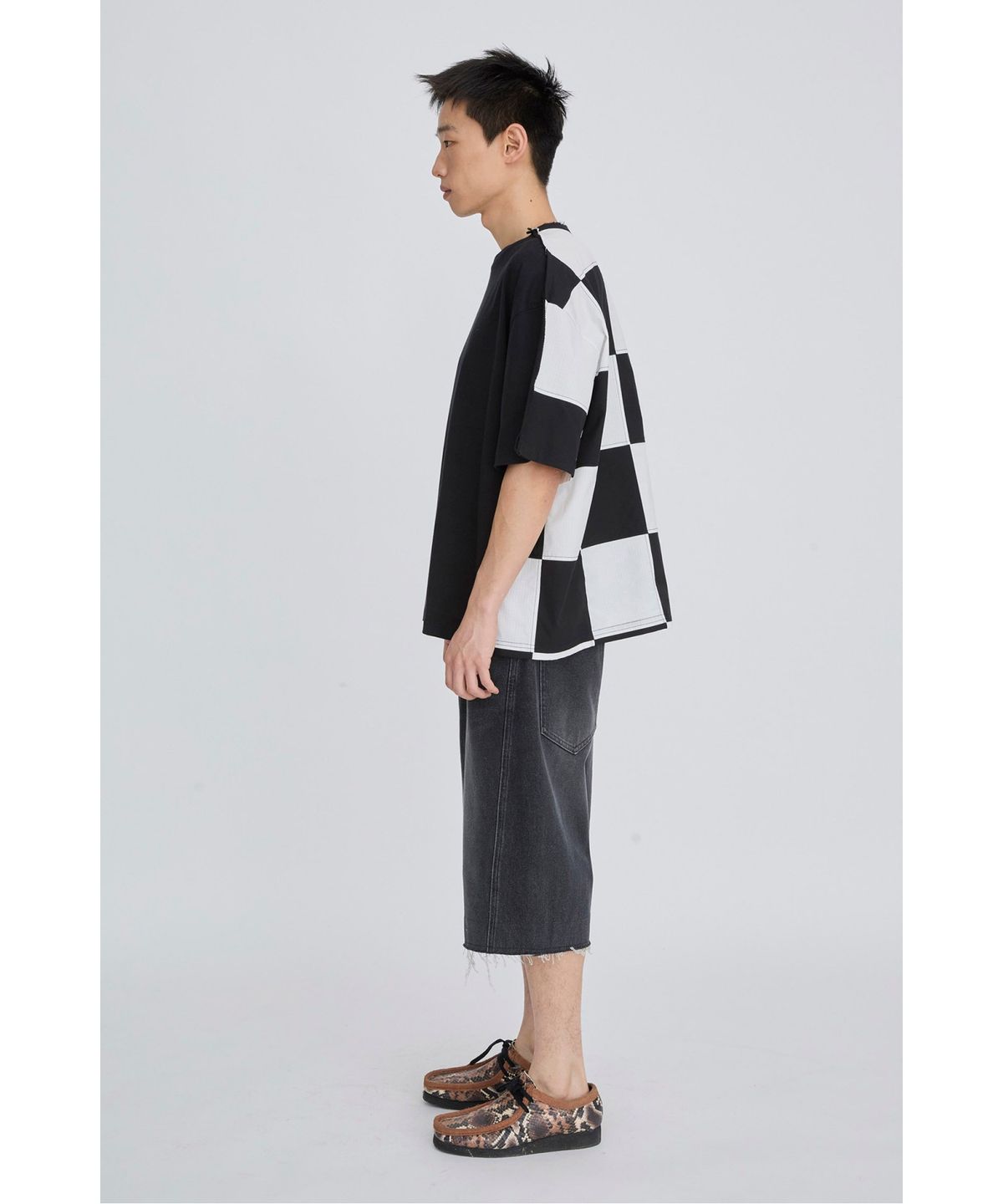 래코드(RECODE) Checkerboard Back T-Shirt RKTAM26621BKX
