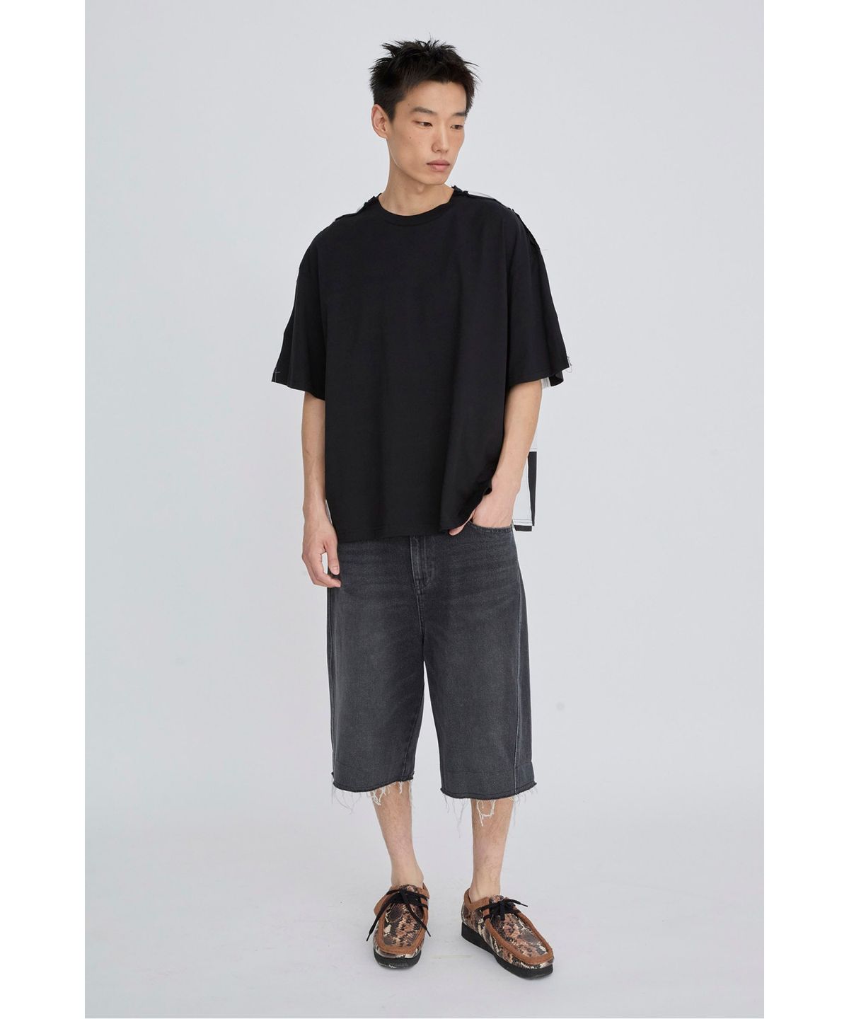 래코드(RECODE) Checkerboard Back T-Shirt RKTAM26621BKX