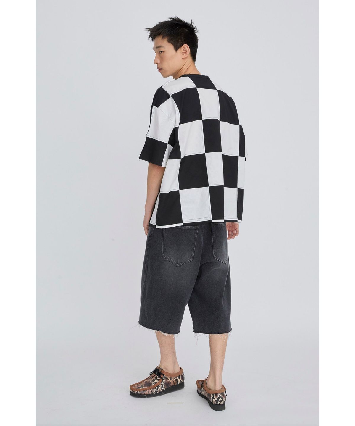 래코드(RECODE) Checkerboard Back T-Shirt RKTAM26621BKX