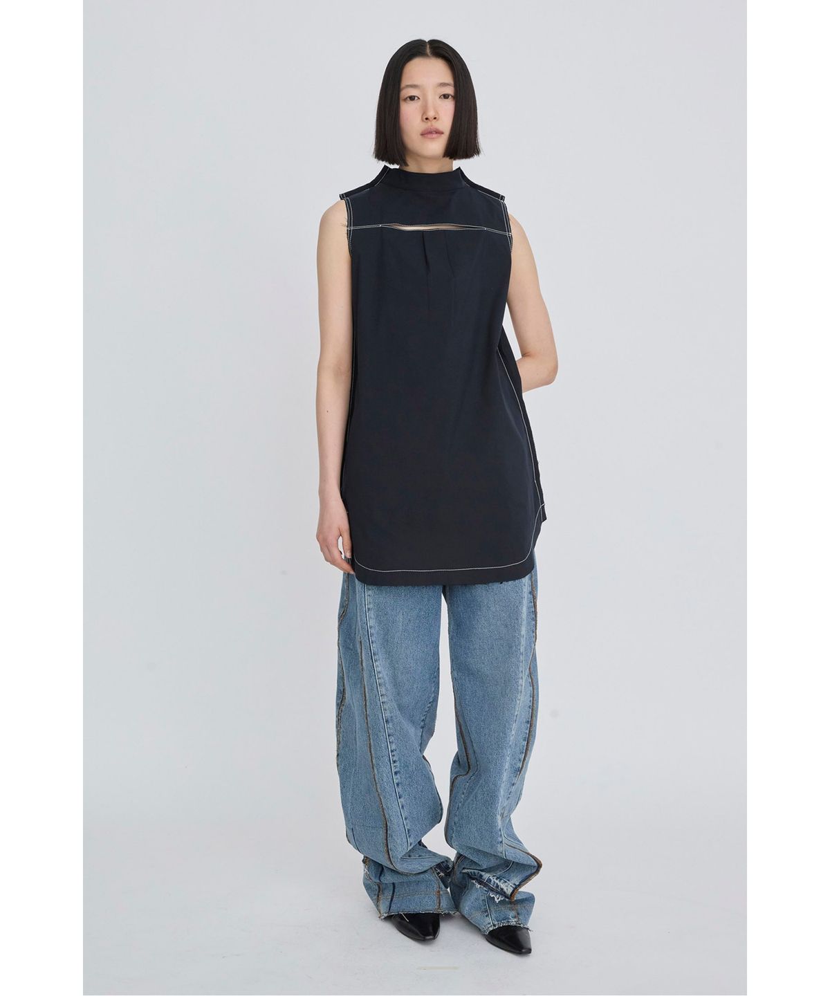 래코드(RECODE) Front Slit Sleeveless Shirt RQSAM26515NYX