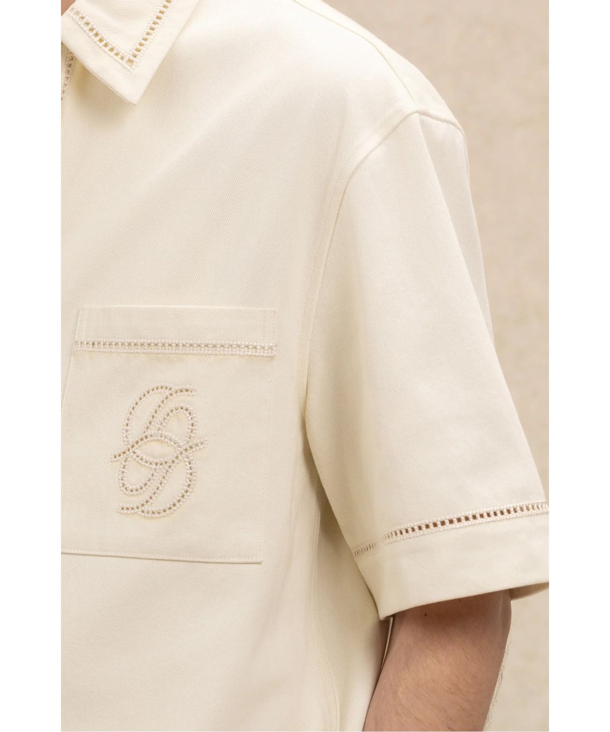 드롤드무슈(DROLE DE MONSIEUR) 미러 D 자수 오픈칼라 셔츠 Chemise Broderie D Miroir Coton D0SCM26208WHM