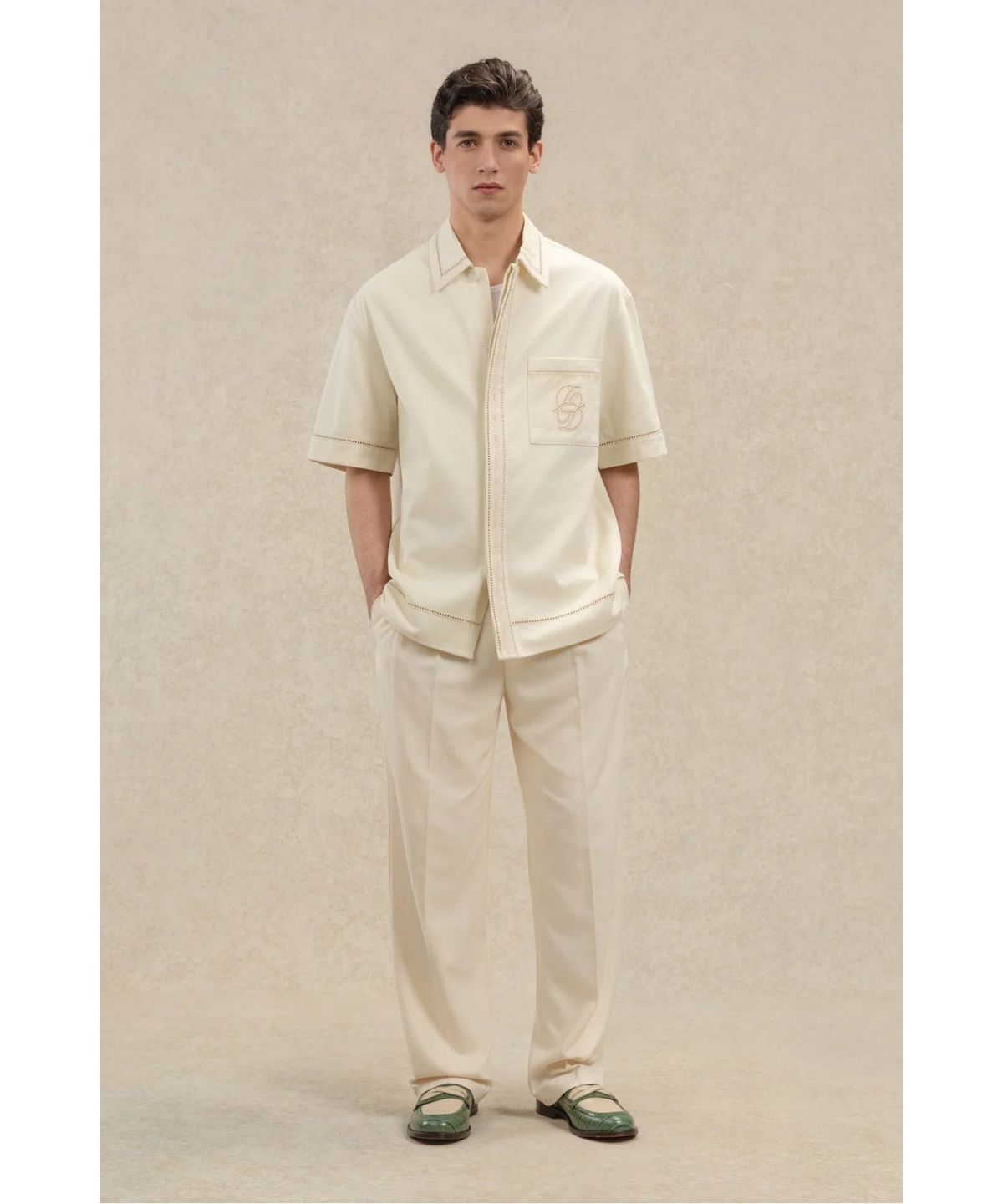 드롤드무슈(DROLE DE MONSIEUR) 미러 D 자수 오픈칼라 셔츠 Chemise Broderie D Miroir Coton D0SCM26208WHM