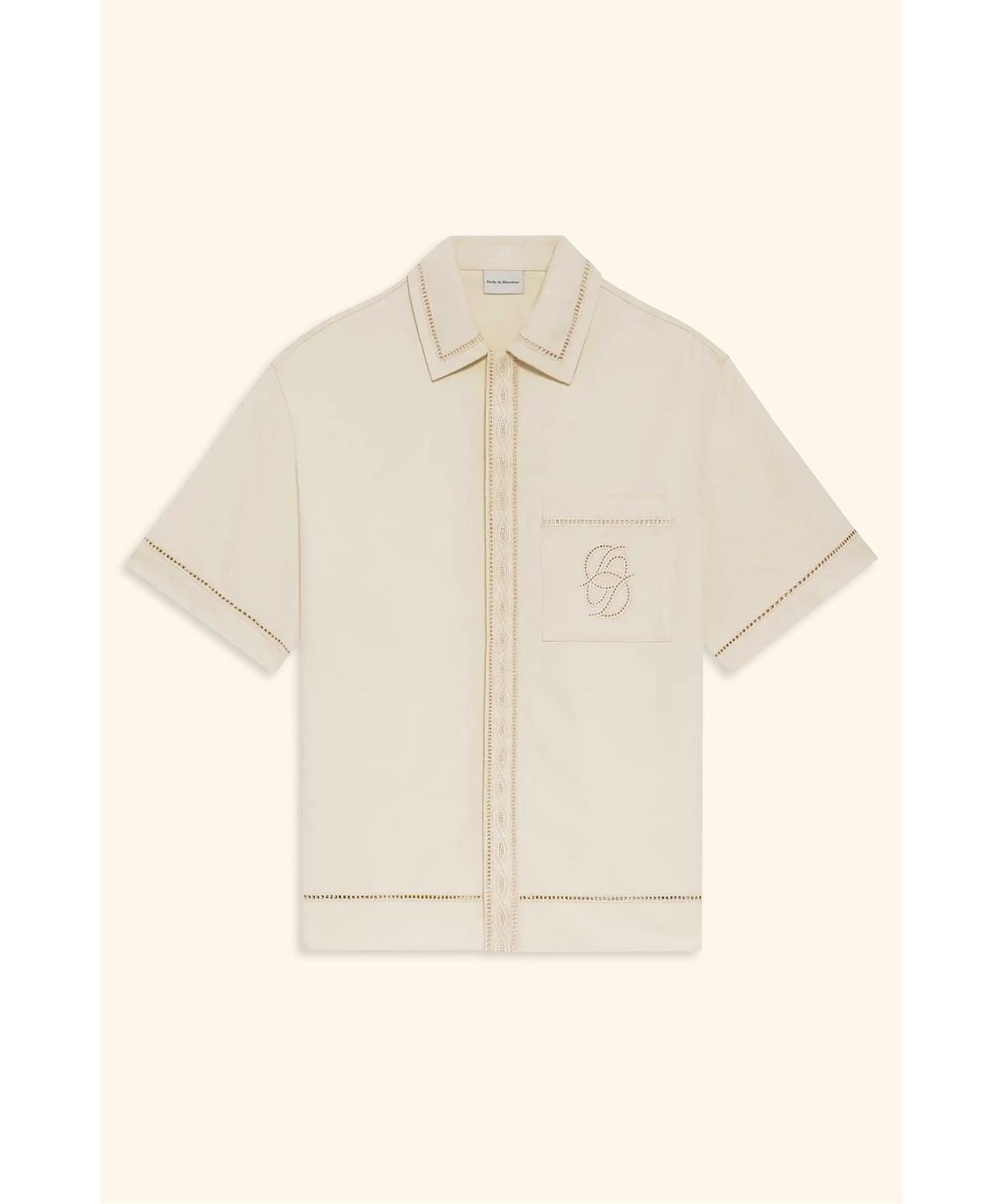 드롤드무슈(DROLE DE MONSIEUR) 미러 D 자수 오픈칼라 셔츠 Chemise Broderie D Miroir Coton D0SCM26208WHM