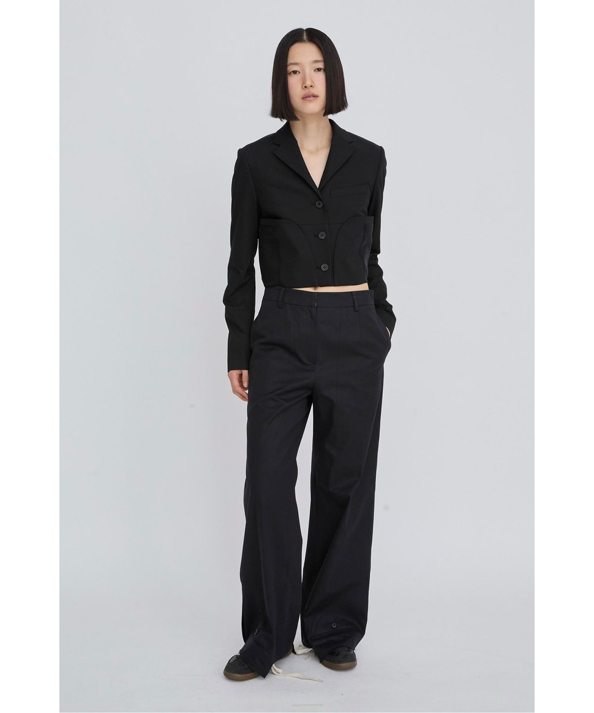 래코드(RECODE) Layered Waist Panel Detail Hem Pants RQPAS26525BKX