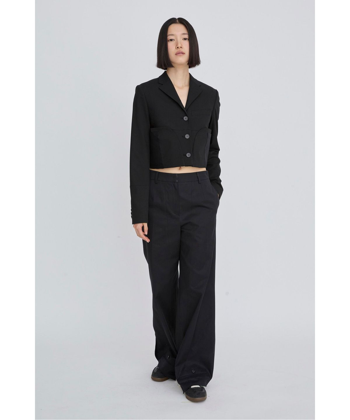 래코드(RECODE) Layered Waist Panel Detail Hem Pants RQPAS26525BKX