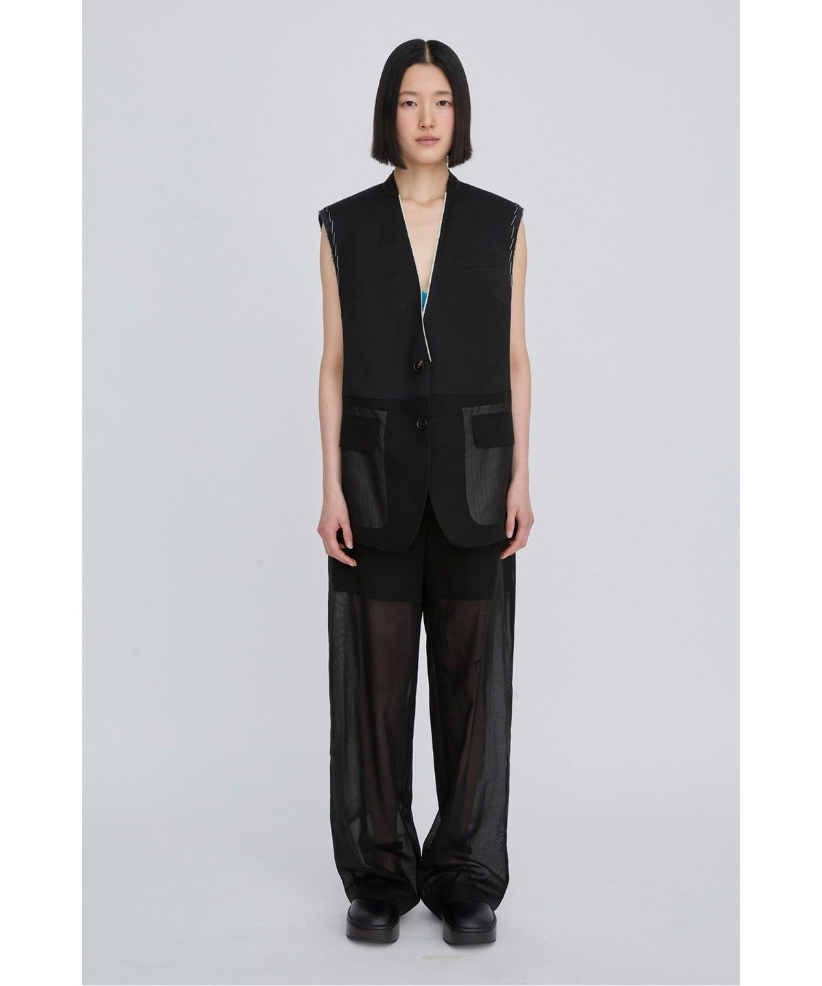래코드(RECODE) Layered Raw-Edged Vest RQVAM26510BKX