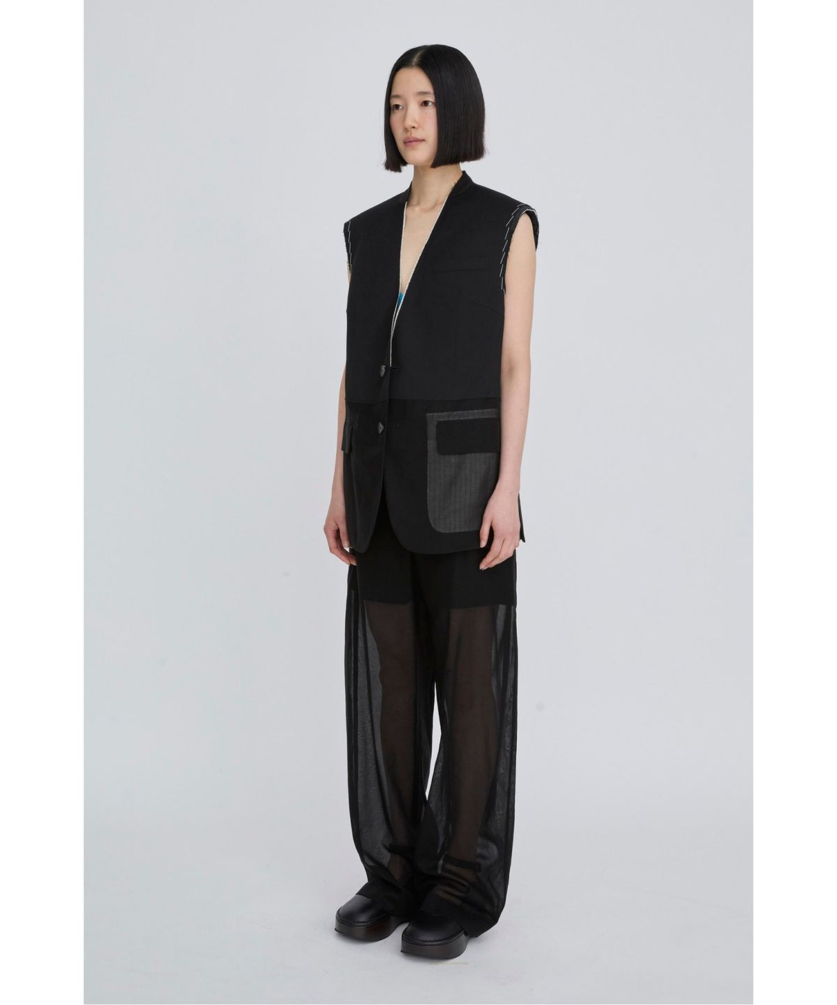 래코드(RECODE) Layered Raw-Edged Vest RQVAM26510BKX