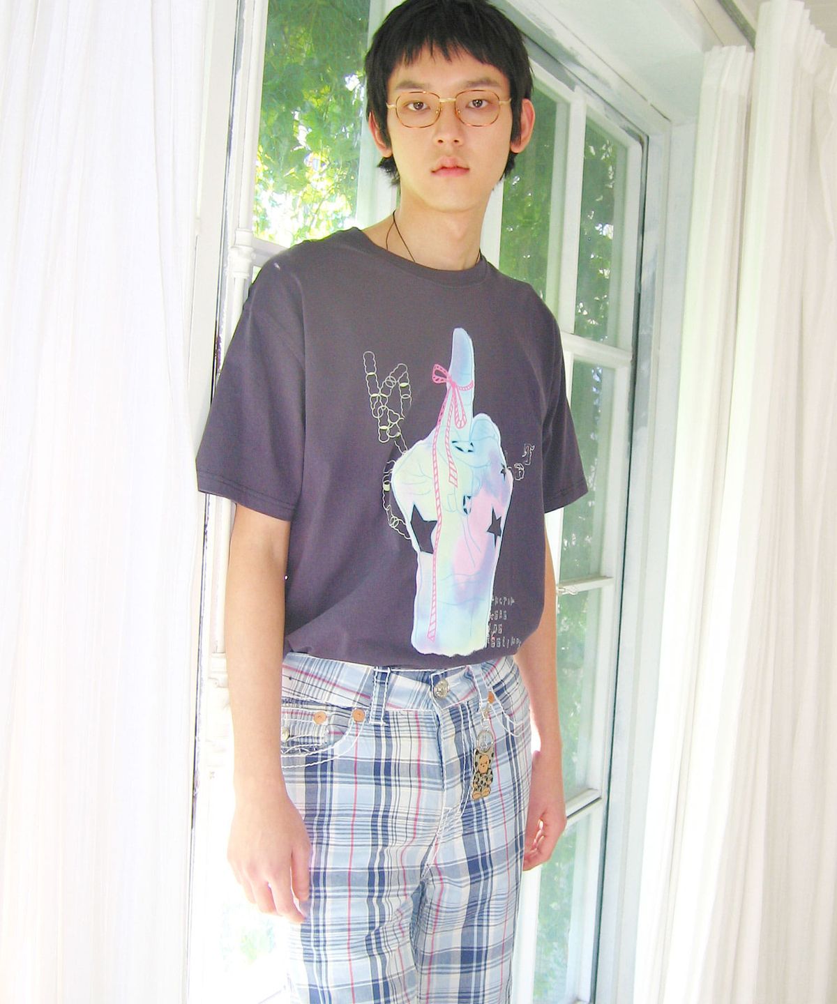 나이스고스트클럽(NICEGHOSTCLUB) RAINBOW FINGER TEE_NAVY(NG2GMUT514A)