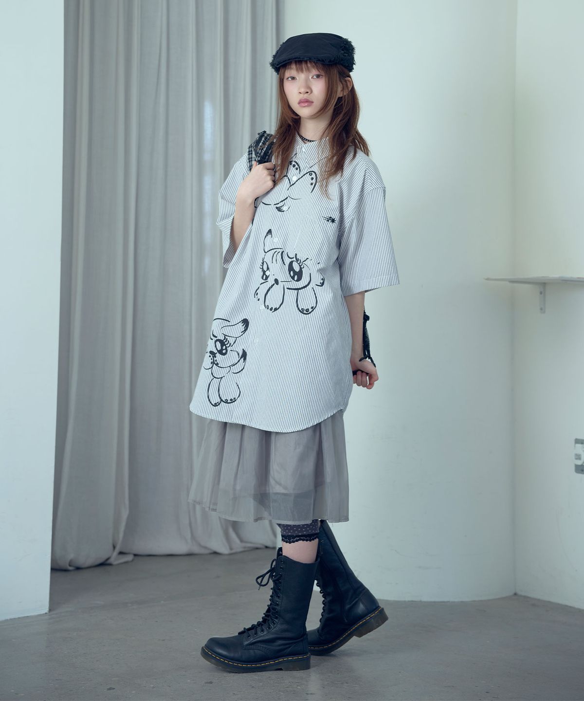 나이스고스트클럽(NICEGHOSTCLUB) BABY GUARDIANS STRIPE BIG BIG HALF SHIRT_GREY(NG2GMUW362A)