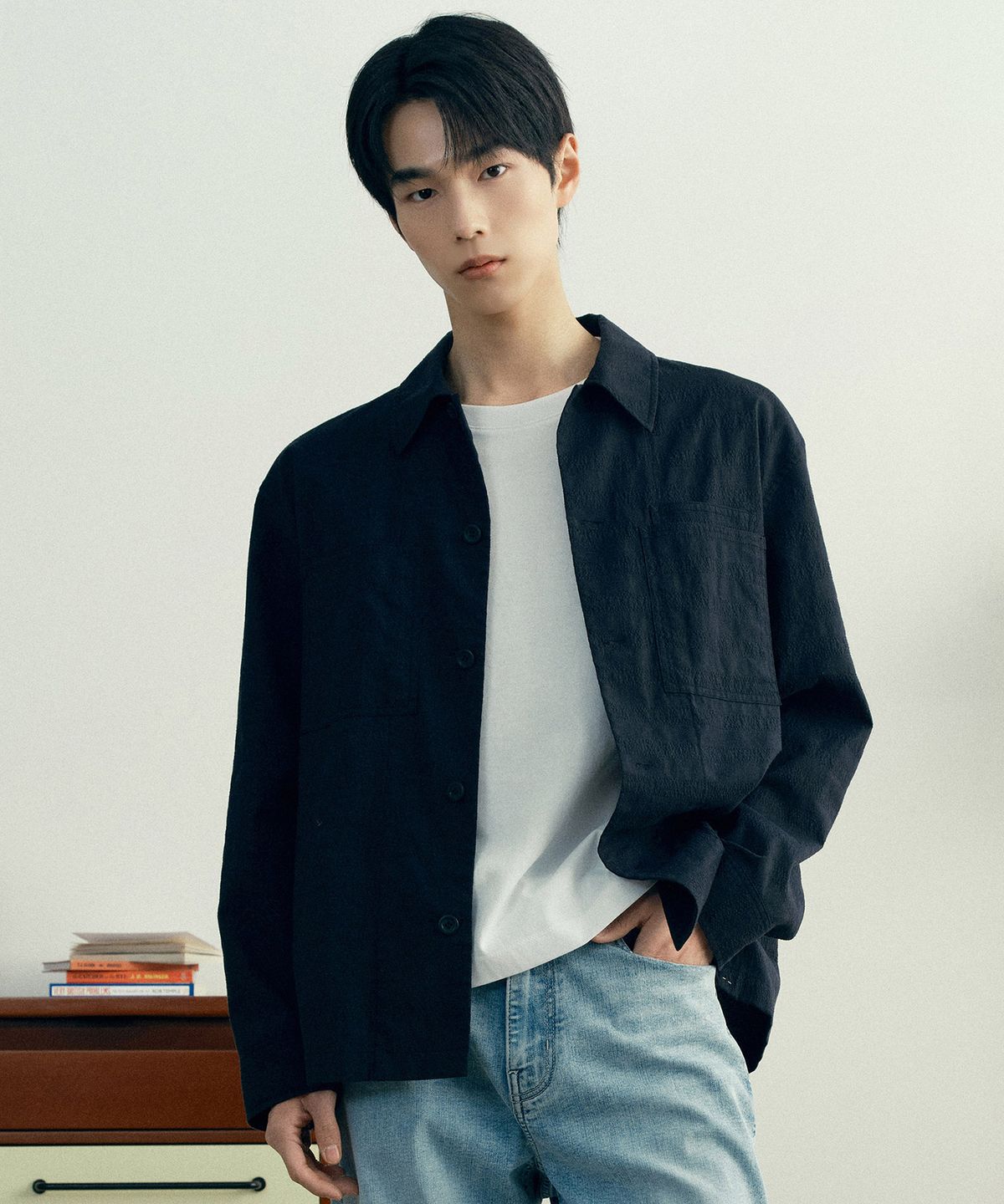마인드브릿지(MINDBRIDGE) [COUTURE]린넨 혼방  시어서커 글렌체크 셔츠형 자켓