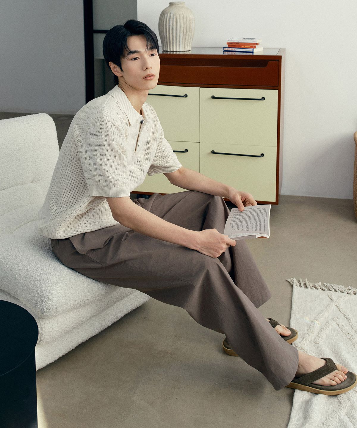 마인드브릿지(MINDBRIDGE) [COUTURE]와이드 원턱 나일론 풀 밴딩 팬츠 - 2color