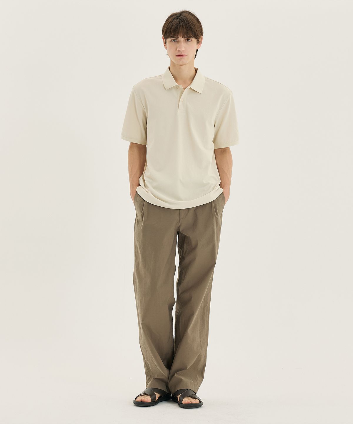 마인드브릿지(MINDBRIDGE) [COUTURE]와이드 원턱 나일론 풀 밴딩 팬츠 - 2color