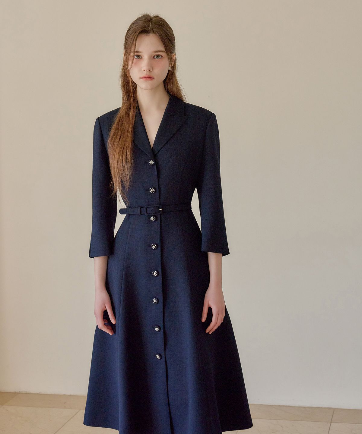 쥴리앤칼라(JULIY&CALLA) 26SS Calla139 쉬비긴즈 조 트위드 원피스 네이비