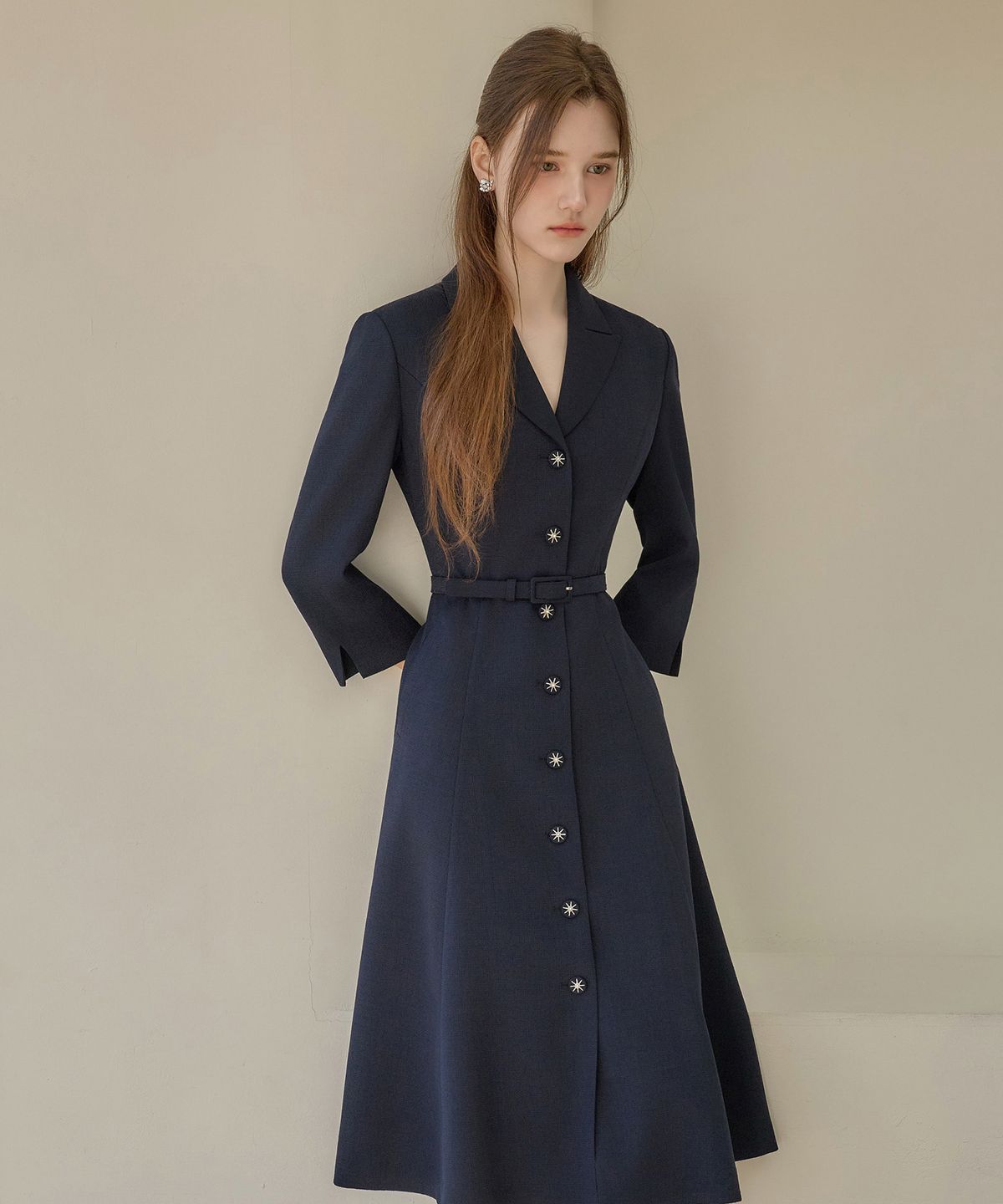쥴리앤칼라(JULIY&CALLA) 26SS Calla139 쉬비긴즈 조 트위드 원피스 네이비