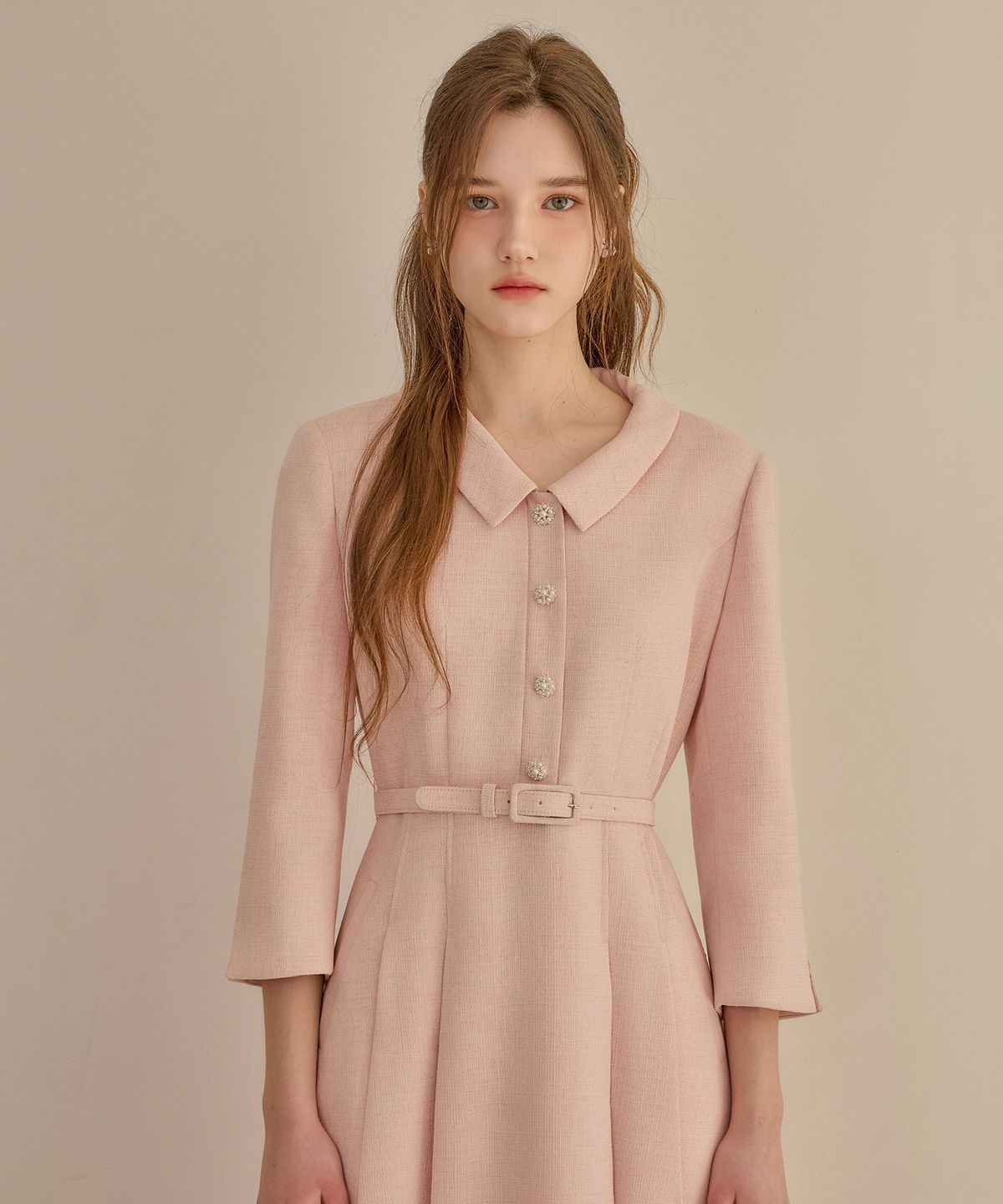 쥴리앤칼라(JULIY&CALLA) 26SS Calla138 쉬비긴즈 마치 트위드 원피스 핑크