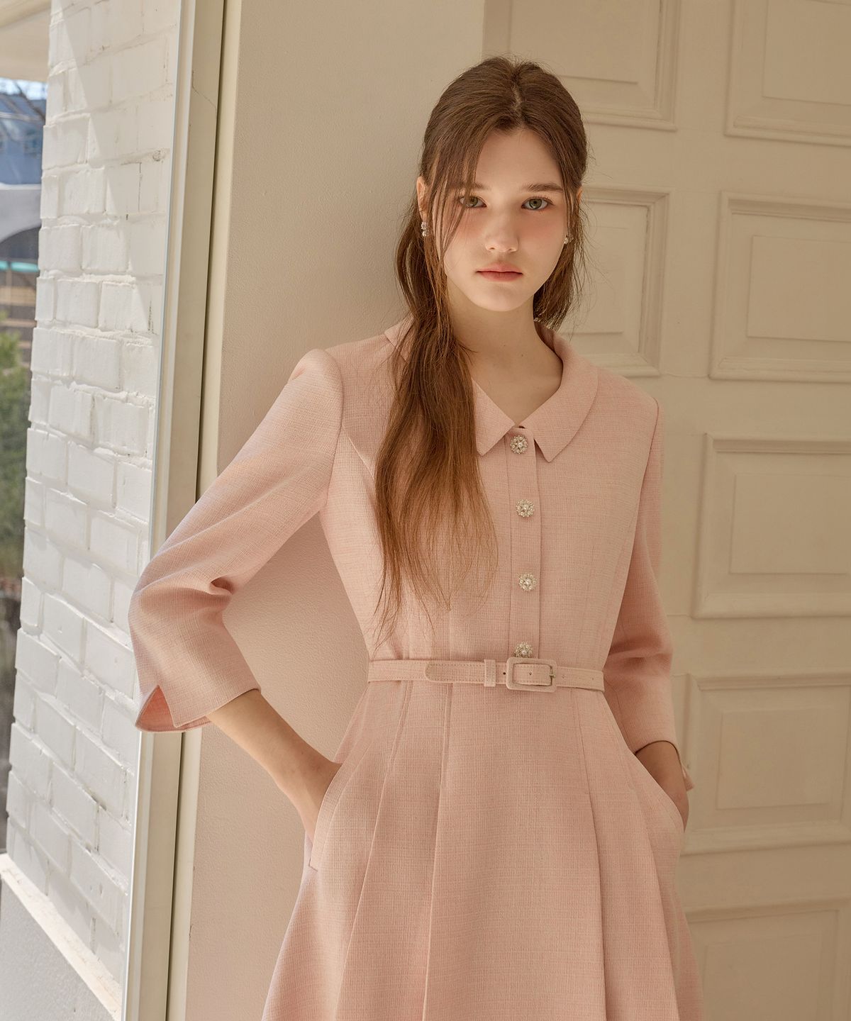 쥴리앤칼라(JULIY&CALLA) 26SS Calla138 쉬비긴즈 마치 트위드 원피스 핑크