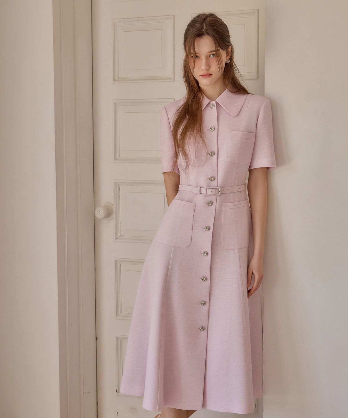 쥴리앤칼라(JULIY&CALLA) 26SS Calla133 쉬비긴즈 마야 트위드 원피스 라벤더