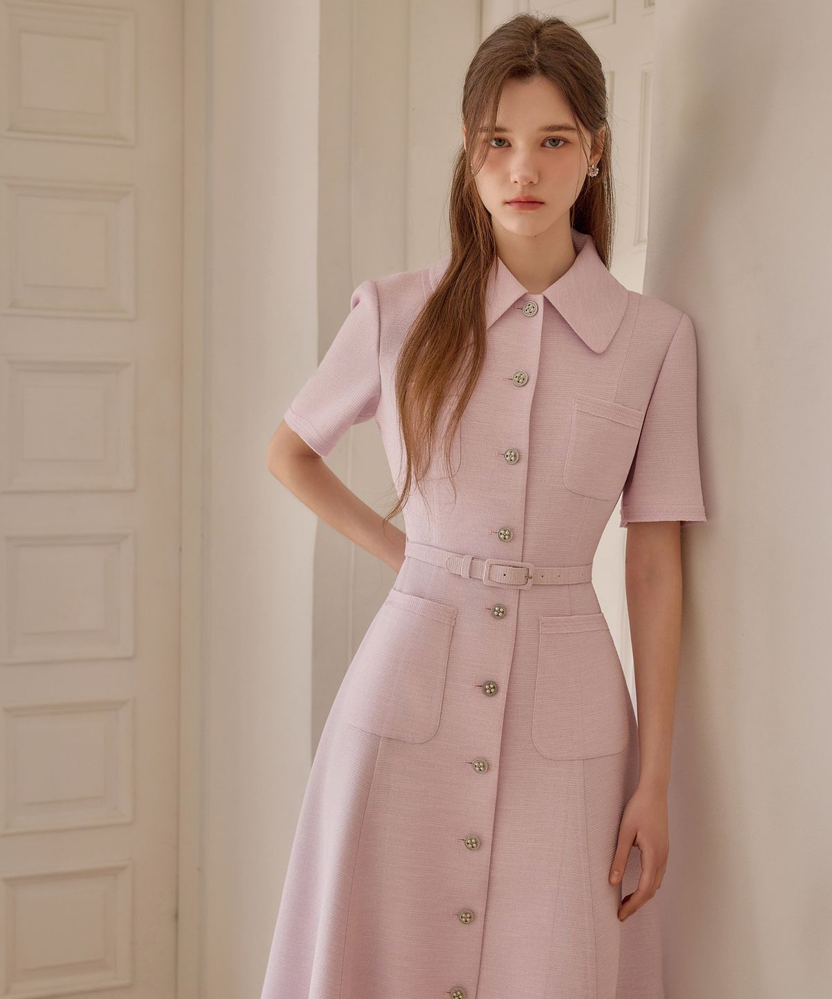 쥴리앤칼라(JULIY&CALLA) 26SS Calla133 쉬비긴즈 마야 트위드 원피스 라벤더