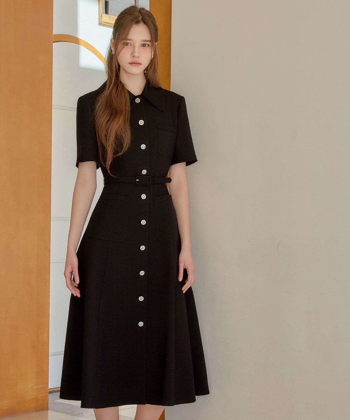 쥴리앤칼라(JULIY&CALLA) 26SS Calla133 쉬비긴즈 마야 트위드 원피스 블랙