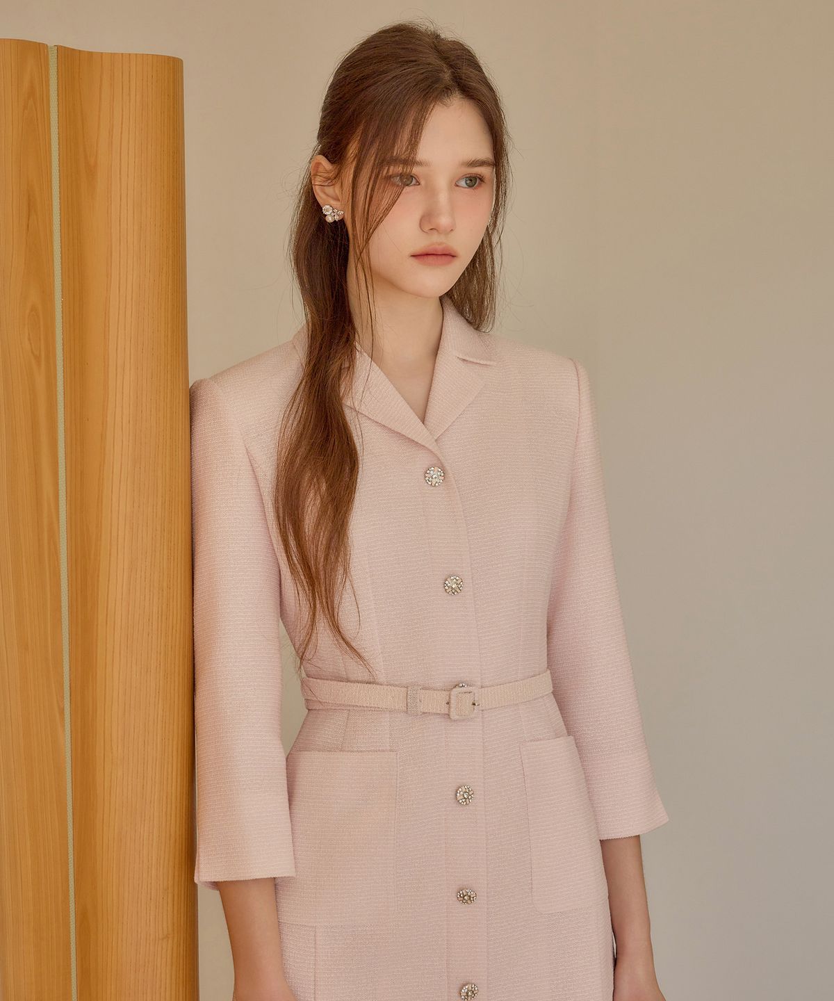 쥴리앤칼라(JULIY&CALLA) 26SS Calla134 쉬비긴즈 세레나 트위드 원피스 핑크