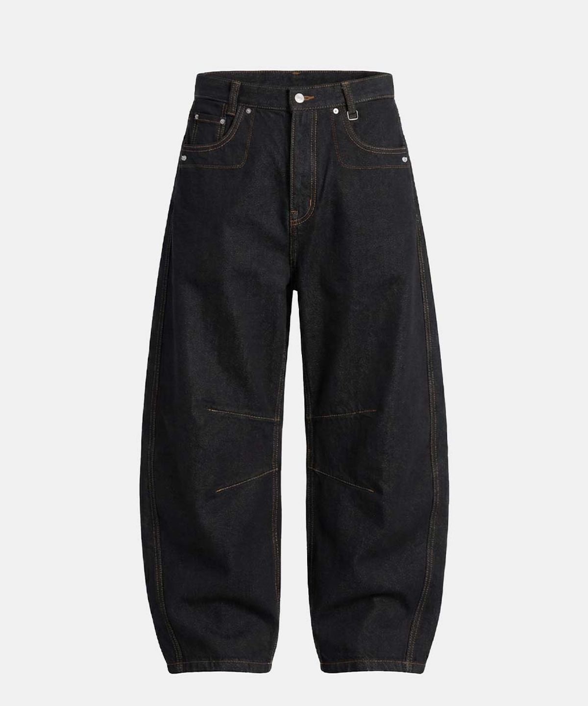 배드블러드(BADBLOOD) Selvedge Cinch-Back Curved Fit Pants - Black