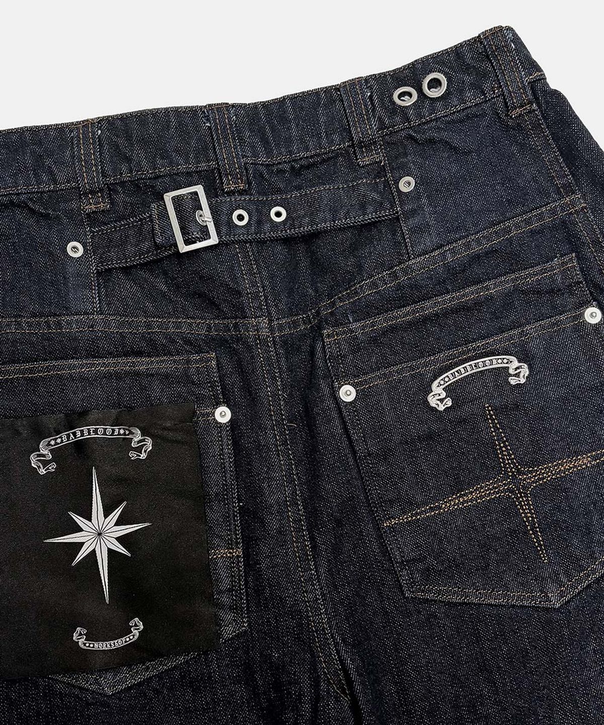 배드블러드(BADBLOOD) Selvedge Cinch-Back Curved Fit Pants - Black