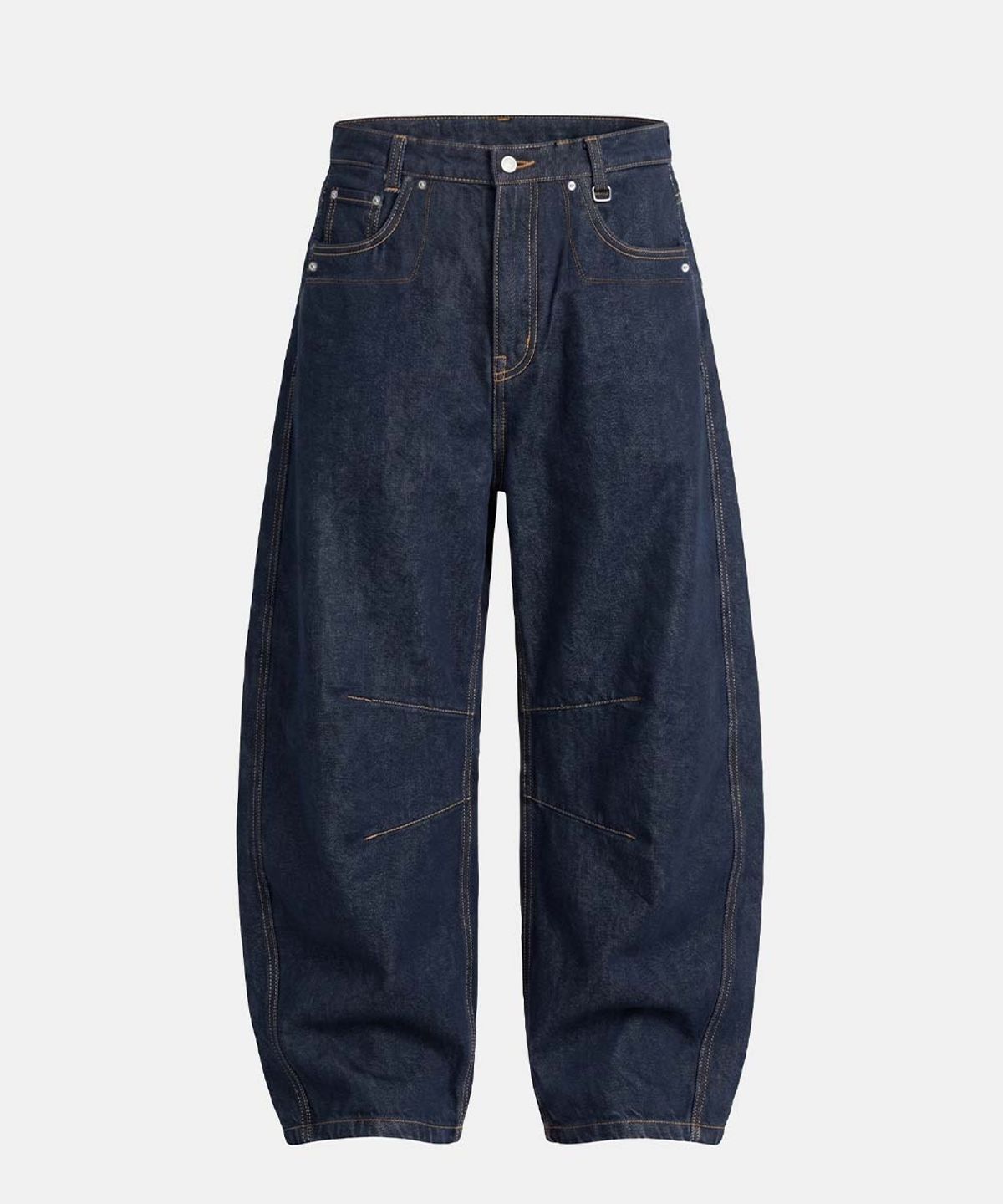 배드블러드(BADBLOOD) Selvedge Cinch-Back Curved Fit Pants - Blue