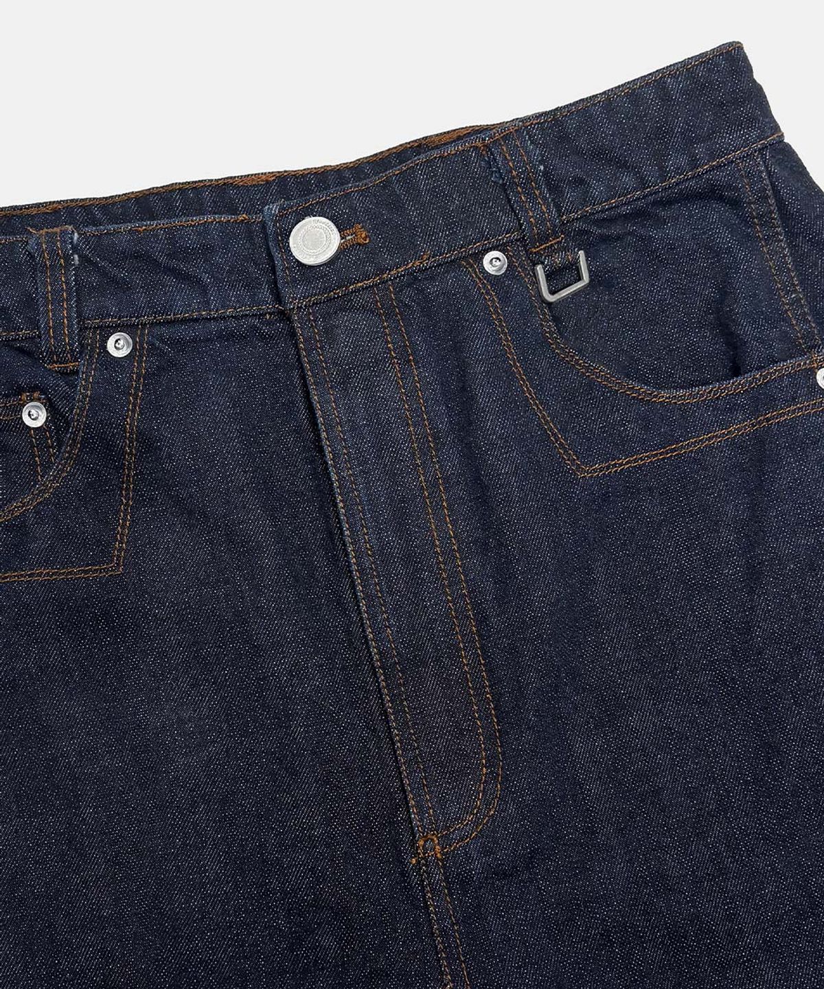 배드블러드(BADBLOOD) Selvedge Cinch-Back Curved Fit Pants - Blue