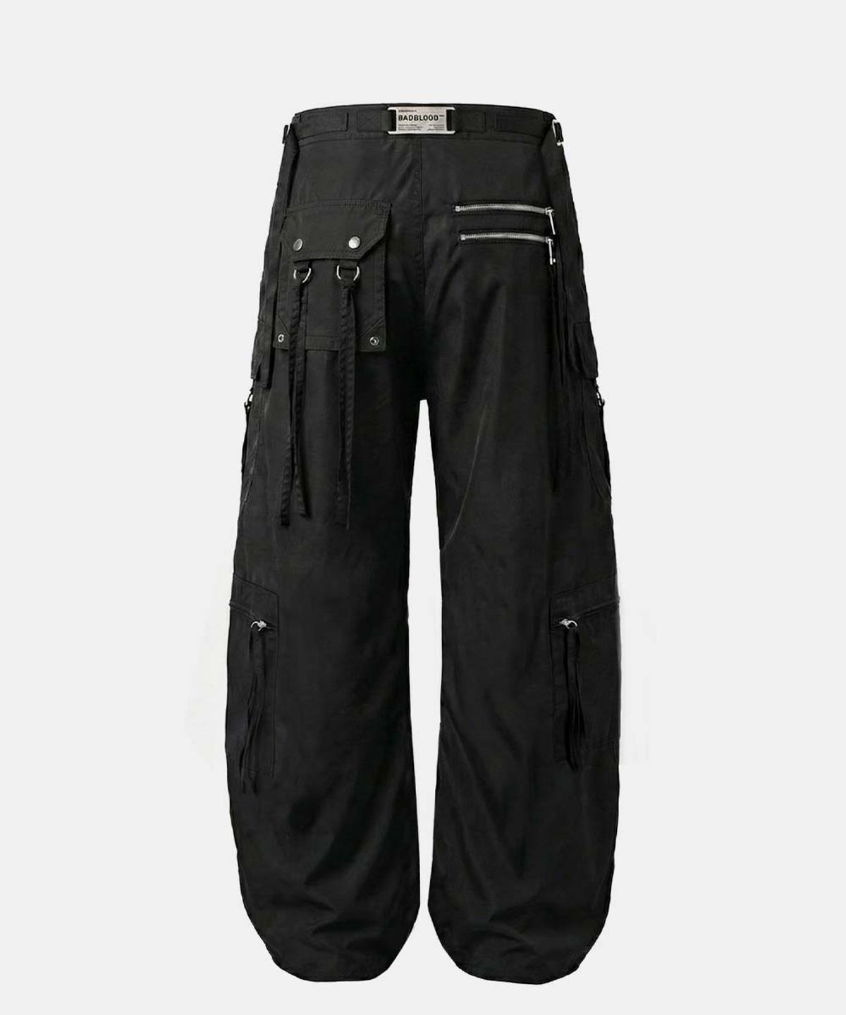 배드블러드(BADBLOOD) Strap Semi-Curved Fit Cargo Pants - Black