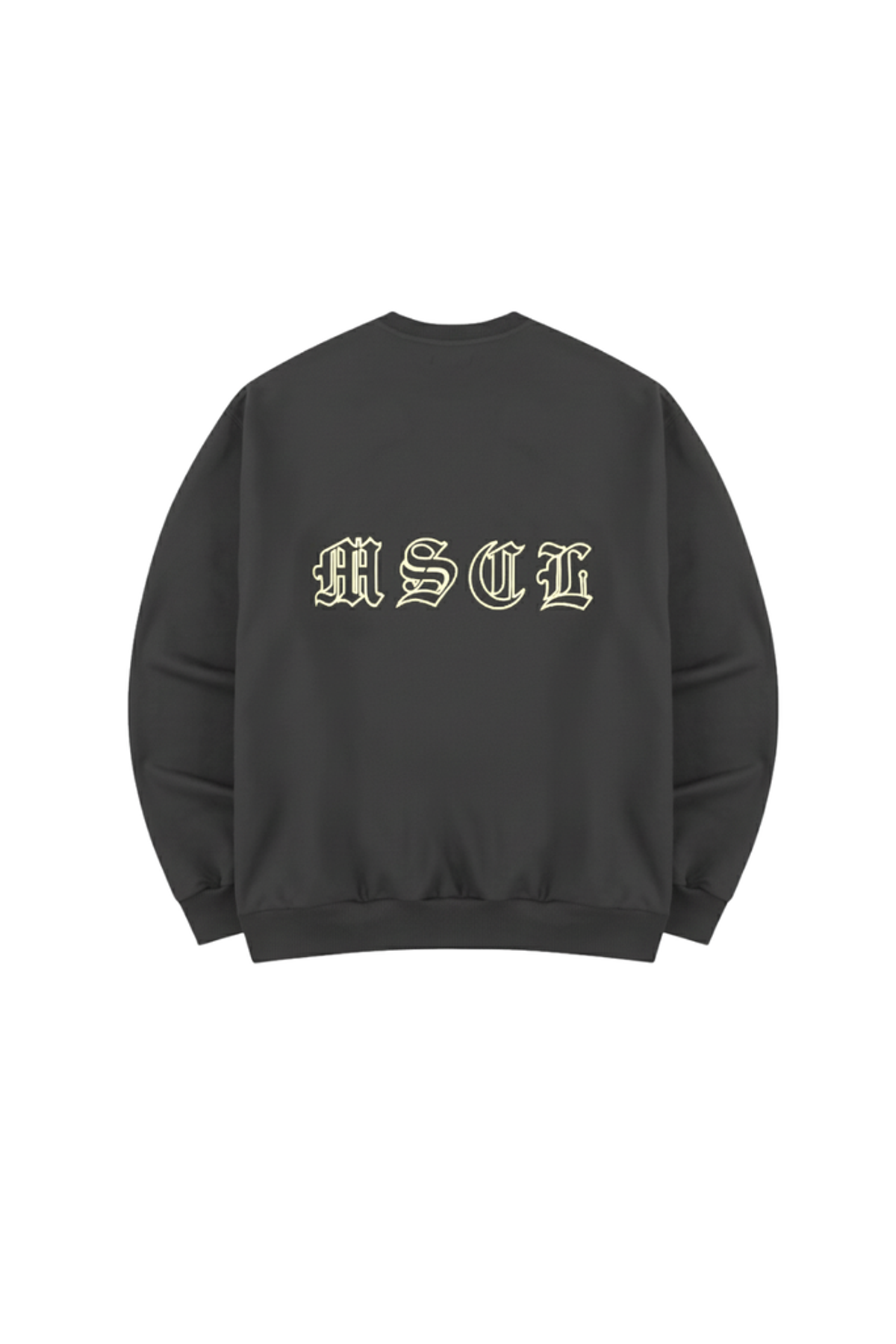 머스콜로(MUSCOLO) 블랙레터 타이포그래피 오버핏 맨투맨 - 다크그레이