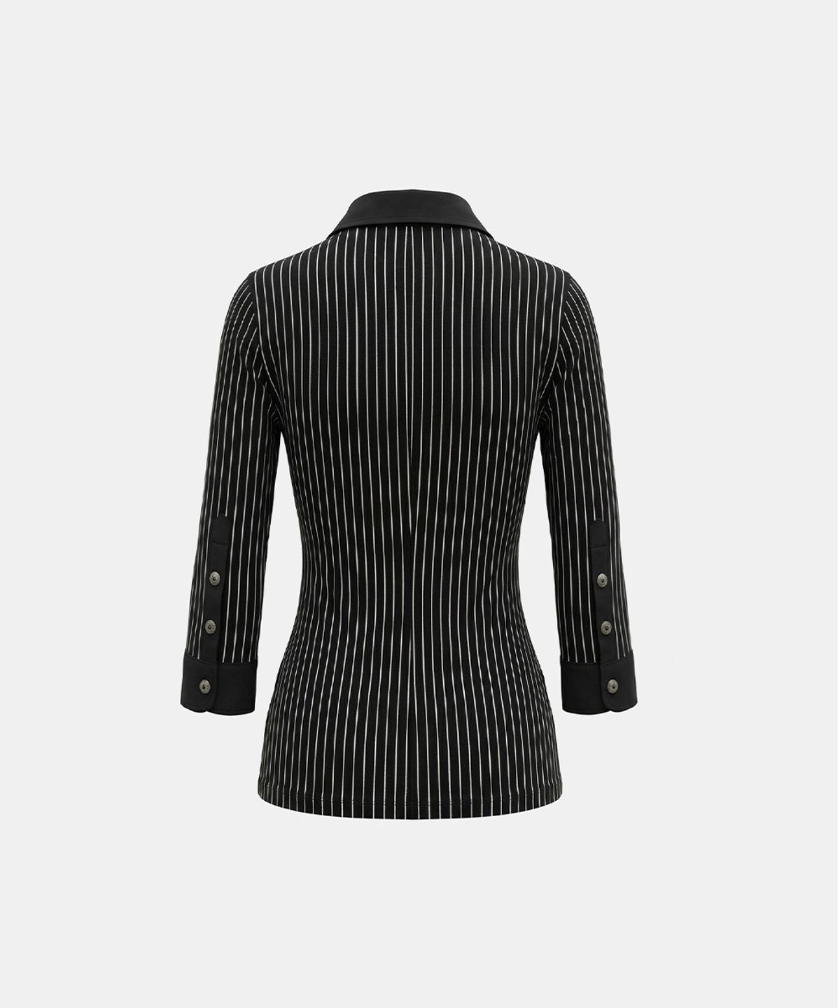 배드블러드(BADBLOOD) Vintage Jersey Polo 3/4 Sleeve Shirt - Black Stripe