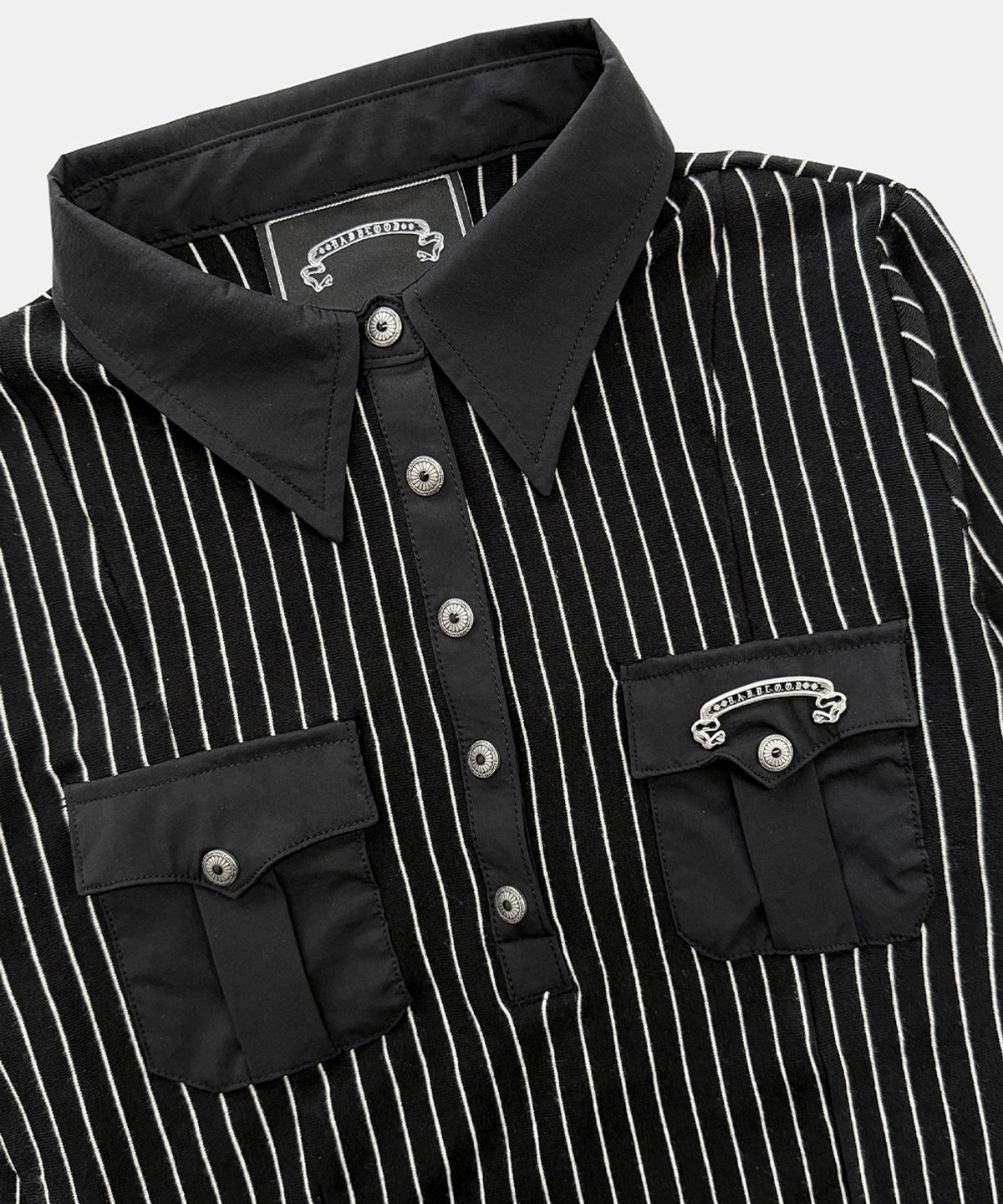 배드블러드(BADBLOOD) Vintage Jersey Polo 3/4 Sleeve Shirt - Black Stripe