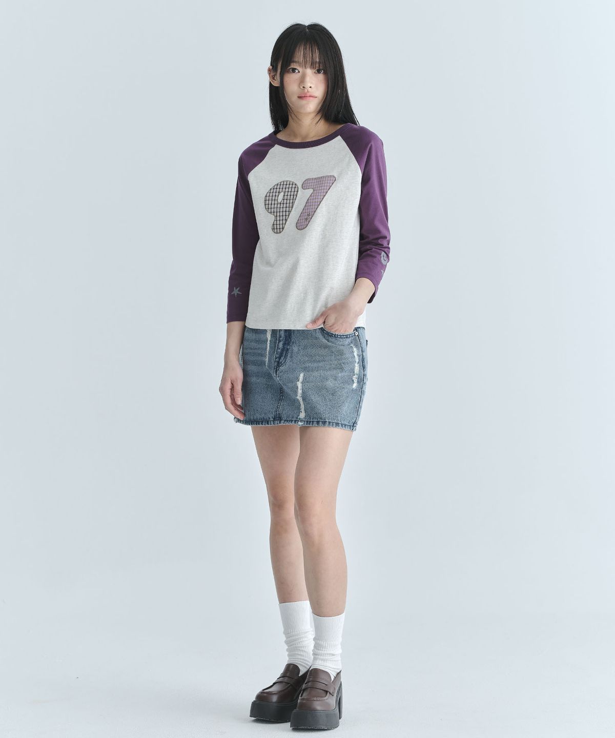 코드그라피(CGP) (우먼) 레글런 배색 7부 티셔츠-퍼플