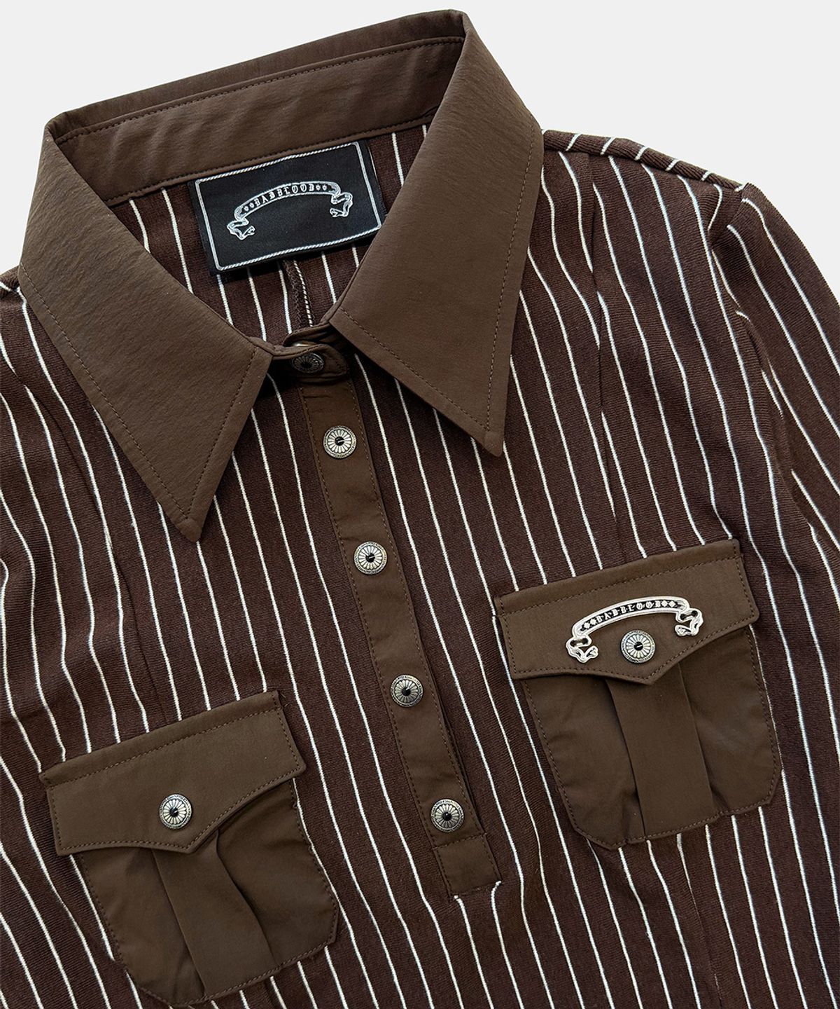 배드블러드(BADBLOOD) Vintage Jersey Polo 3/4 Sleeve Shirt - Brown Stripe