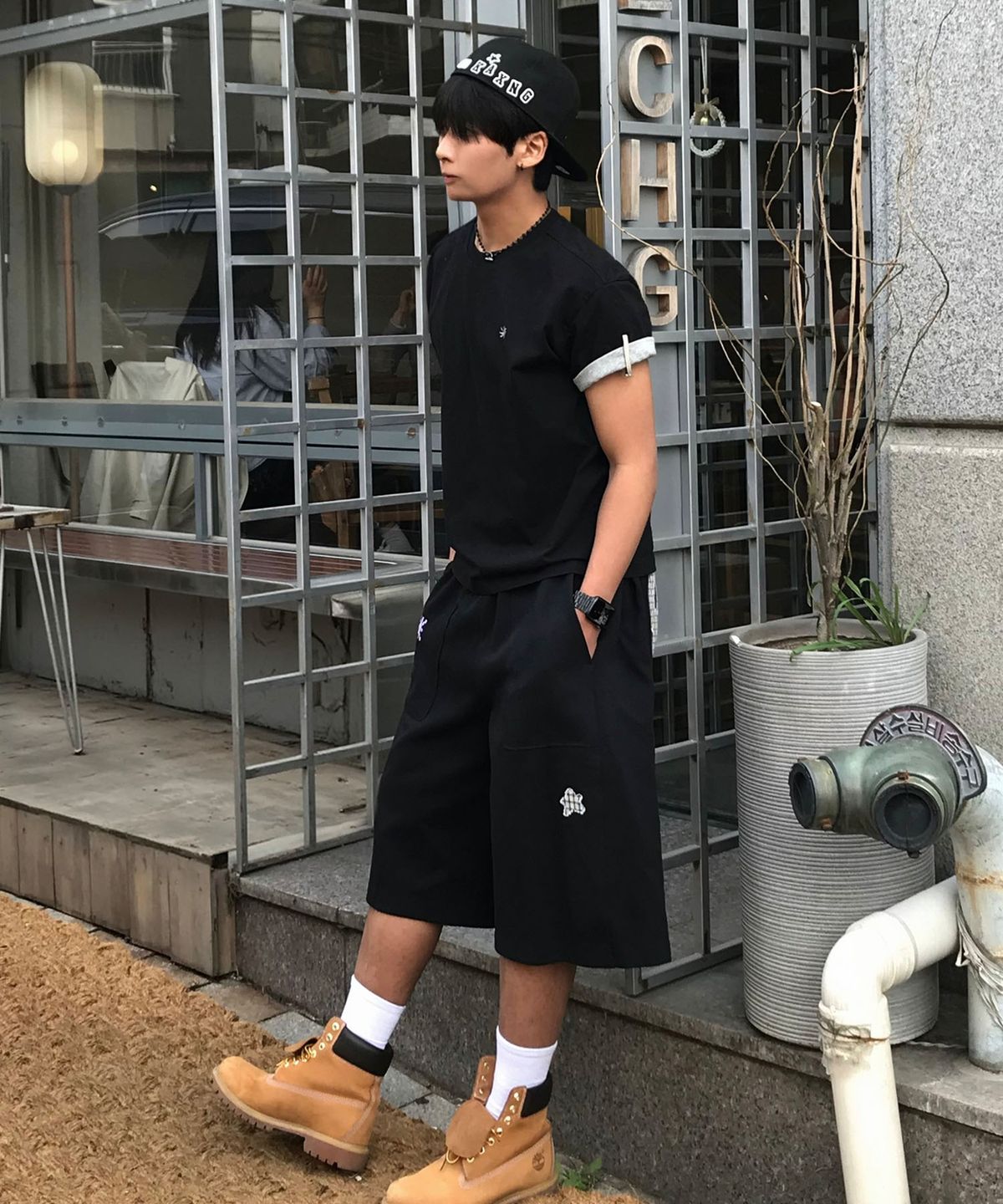 코드그라피(CGP) 체크 패치 버뮤다 트레이닝 쇼츠 -블랙