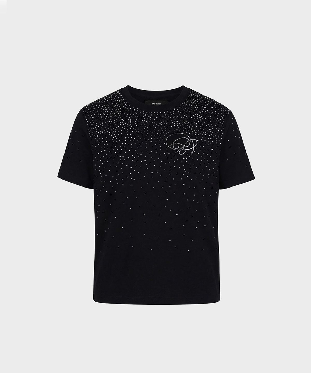 배드블러드(BADBLOOD) Dark Classic Rhinestone Short Sleeve T-Shirt - Black