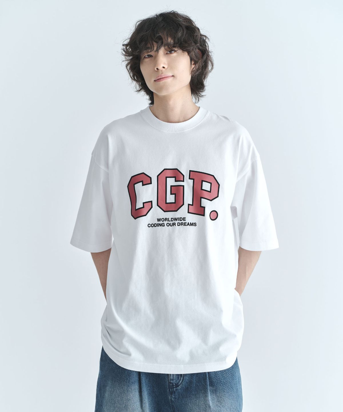 코드그라피(CGP) 빅오버핏 CGP 아치 로고 반소매 티셔츠-화이트