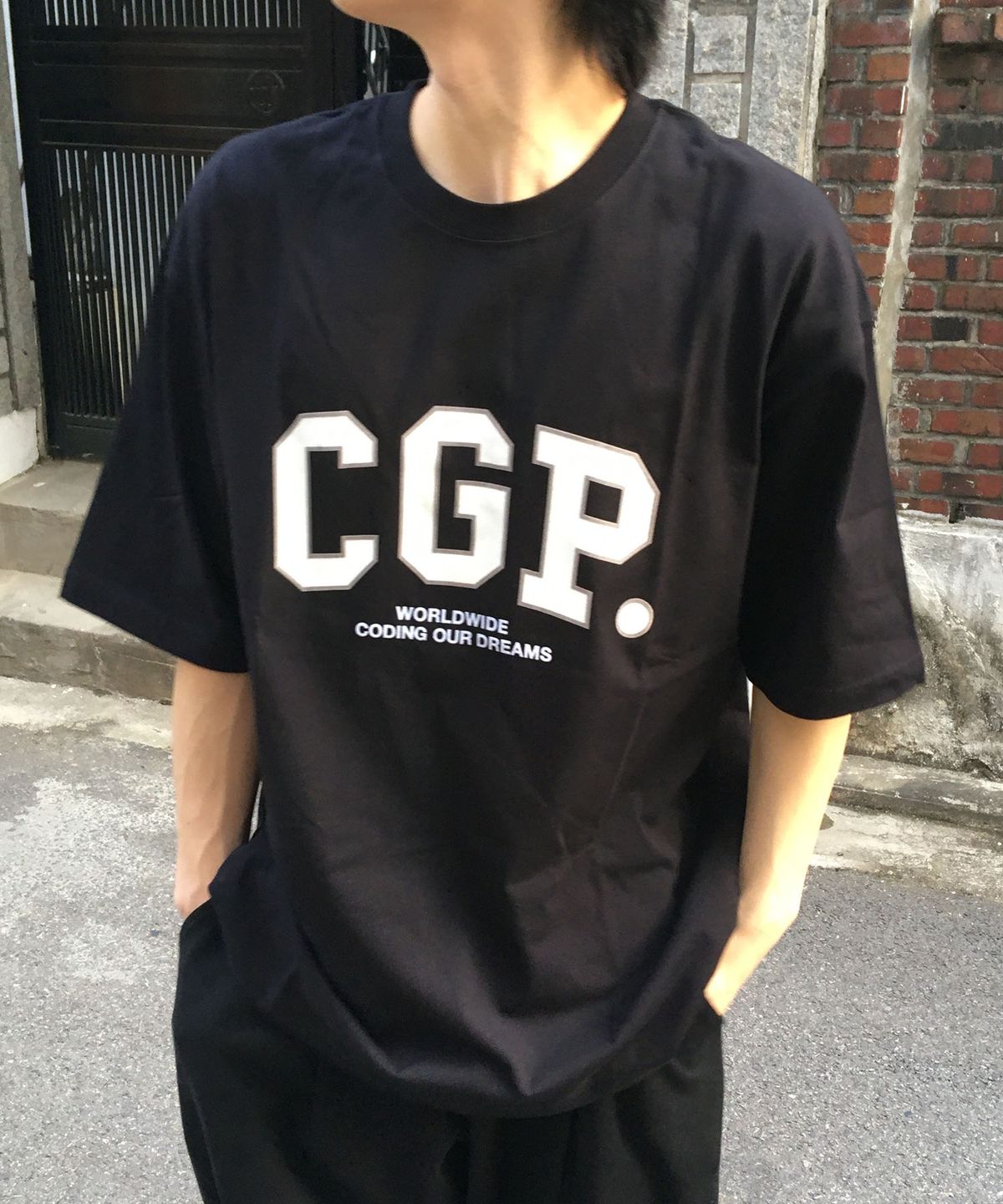 코드그라피(CGP) 빅오버핏 CGP 아치 로고 반소매 티셔츠-블랙